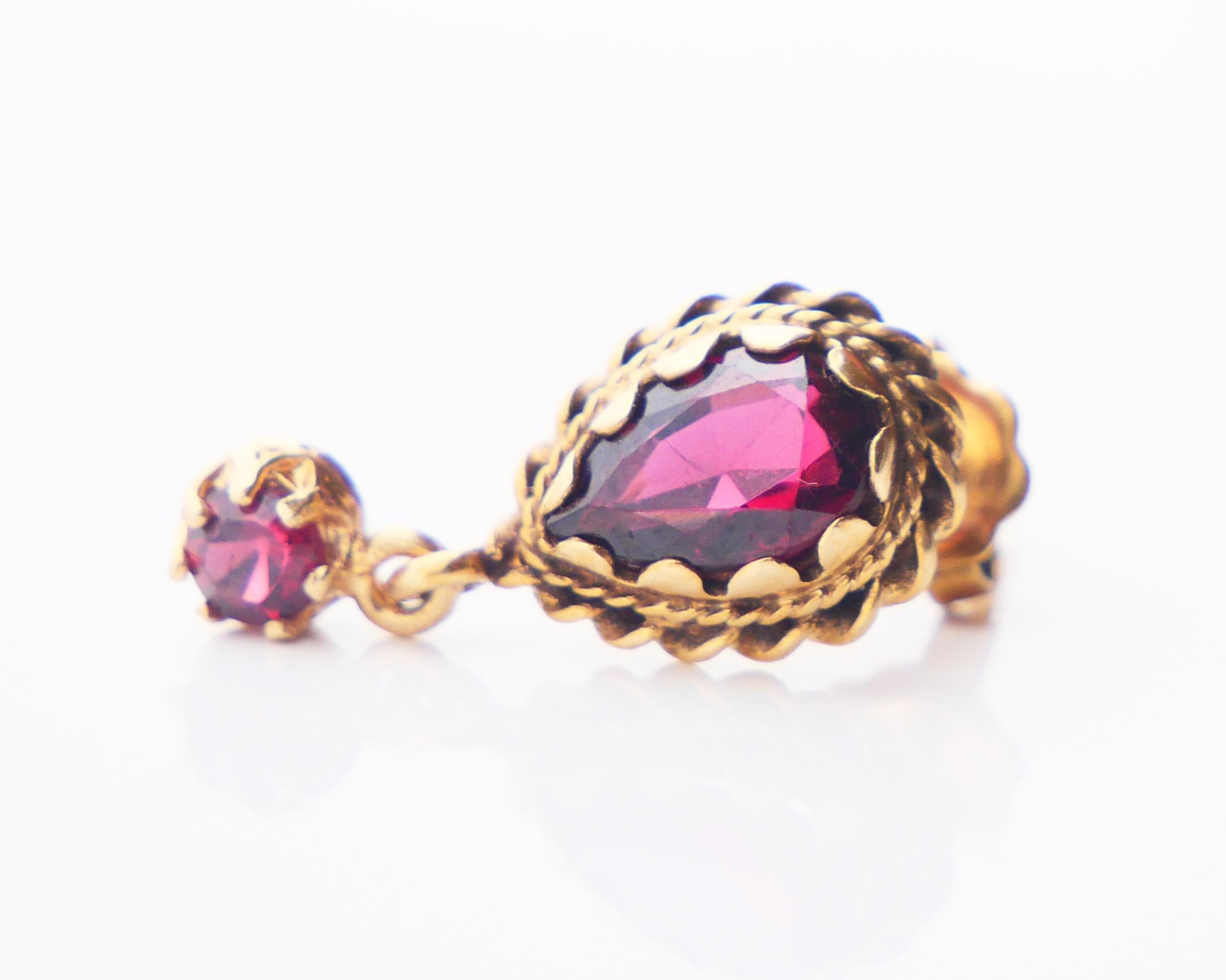 Antique Austrian Earrings natural Garnet solid 14K Gold / 3.25 gr For Sale 3