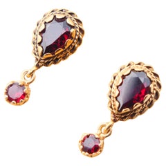 Antike österreichische Ohrringe, natürlicher Granat, massiver 14K Gold / 3,25 gr