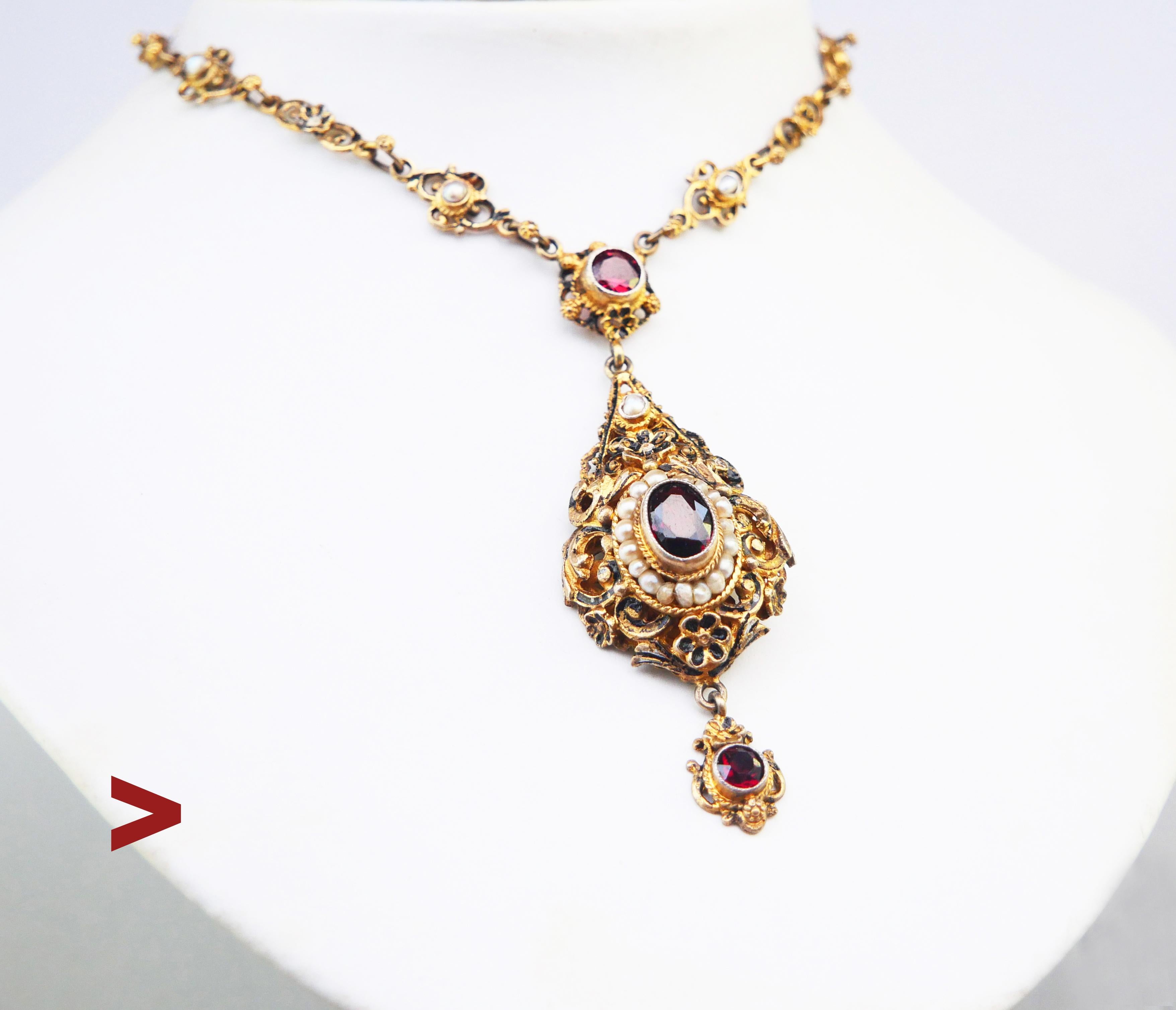 Renaissance Revival styled Austrian – Hungarian Gilt Silver Necklace hand made on the territories of the former Austrian Hungarian Empire, ca. 1900 -1920s. Hallmarked 830S and Swedish customs hallmarks used after 1911, no marks of the maker.