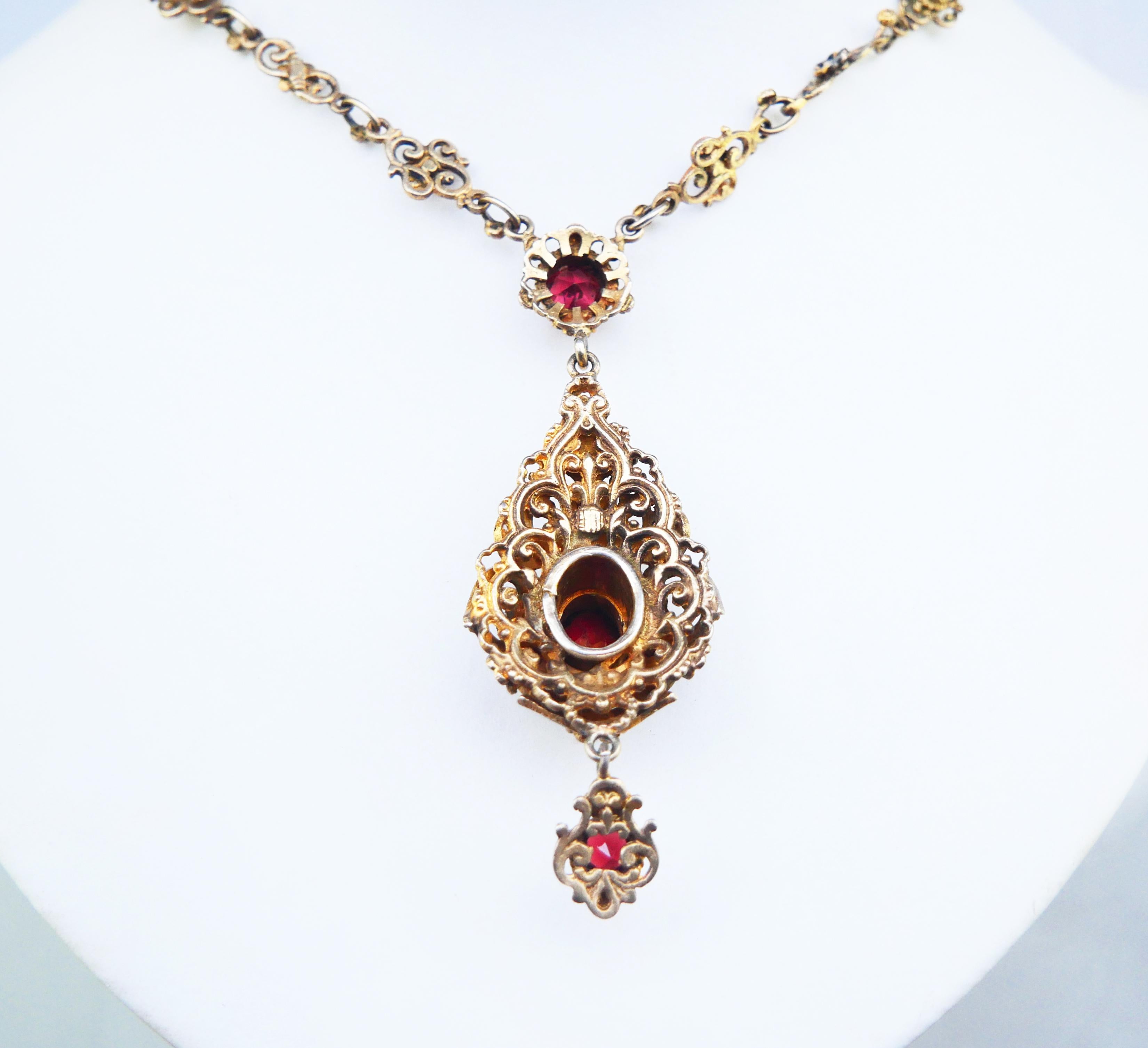 Rose Cut Antique Austrian Empire Necklace Garnets Seed Pearls Gilt Silver / 47cm/35gr For Sale