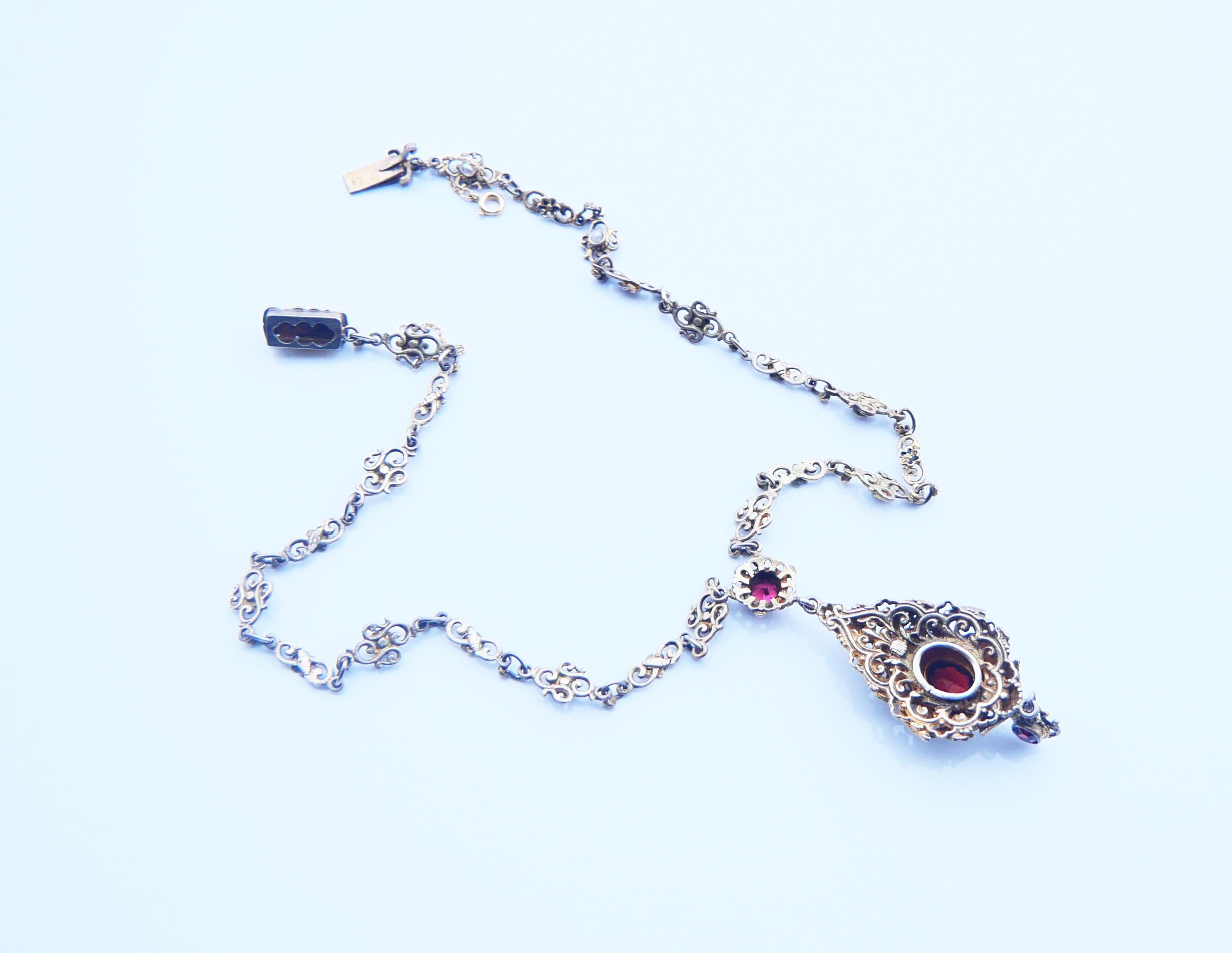 Antique Austrian Empire Necklace Garnets Seed Pearls Gilt Silver / 47cm/35gr For Sale 2