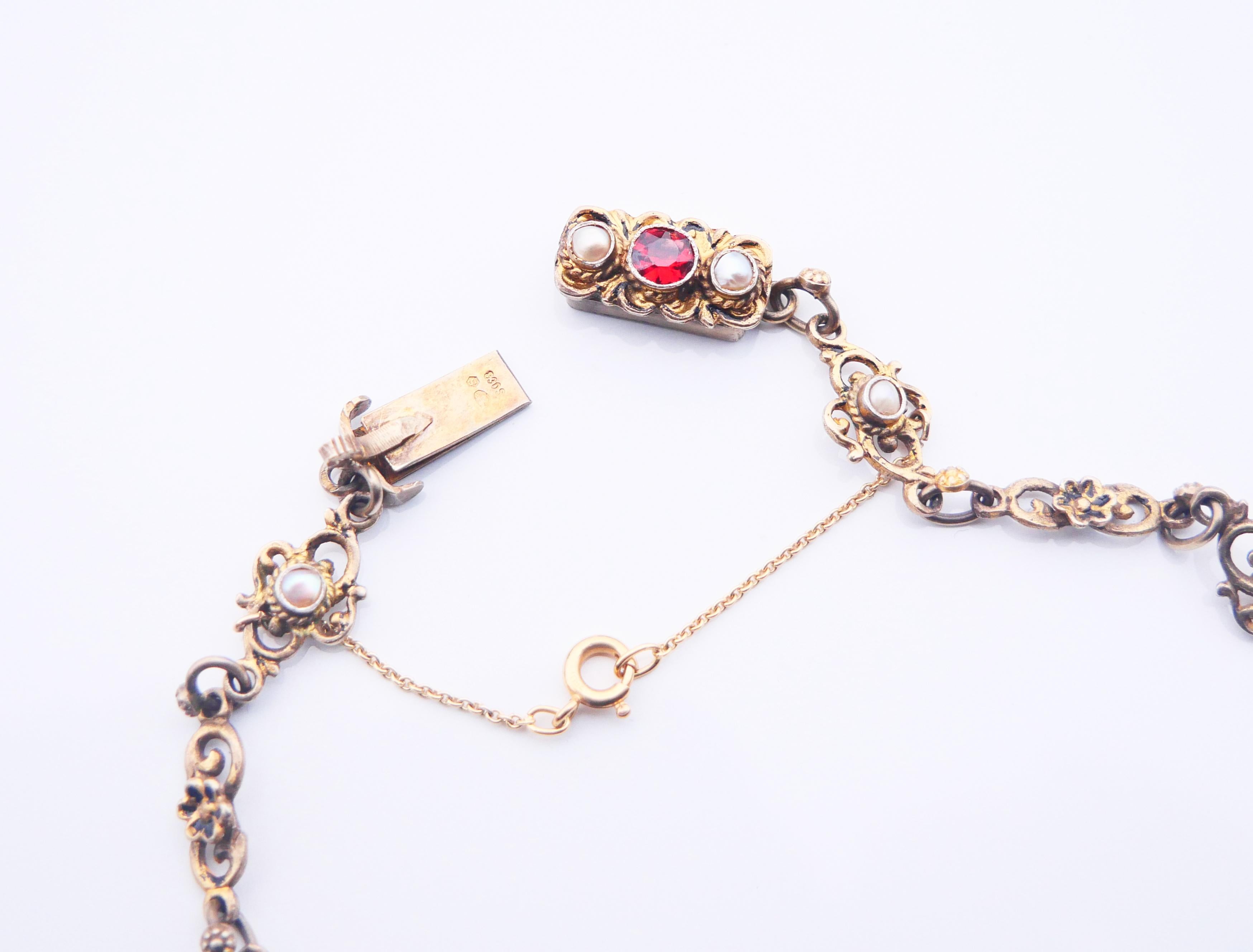 Antique Austrian Empire Necklace Garnets Seed Pearls Gilt Silver / 47cm/35gr For Sale 4
