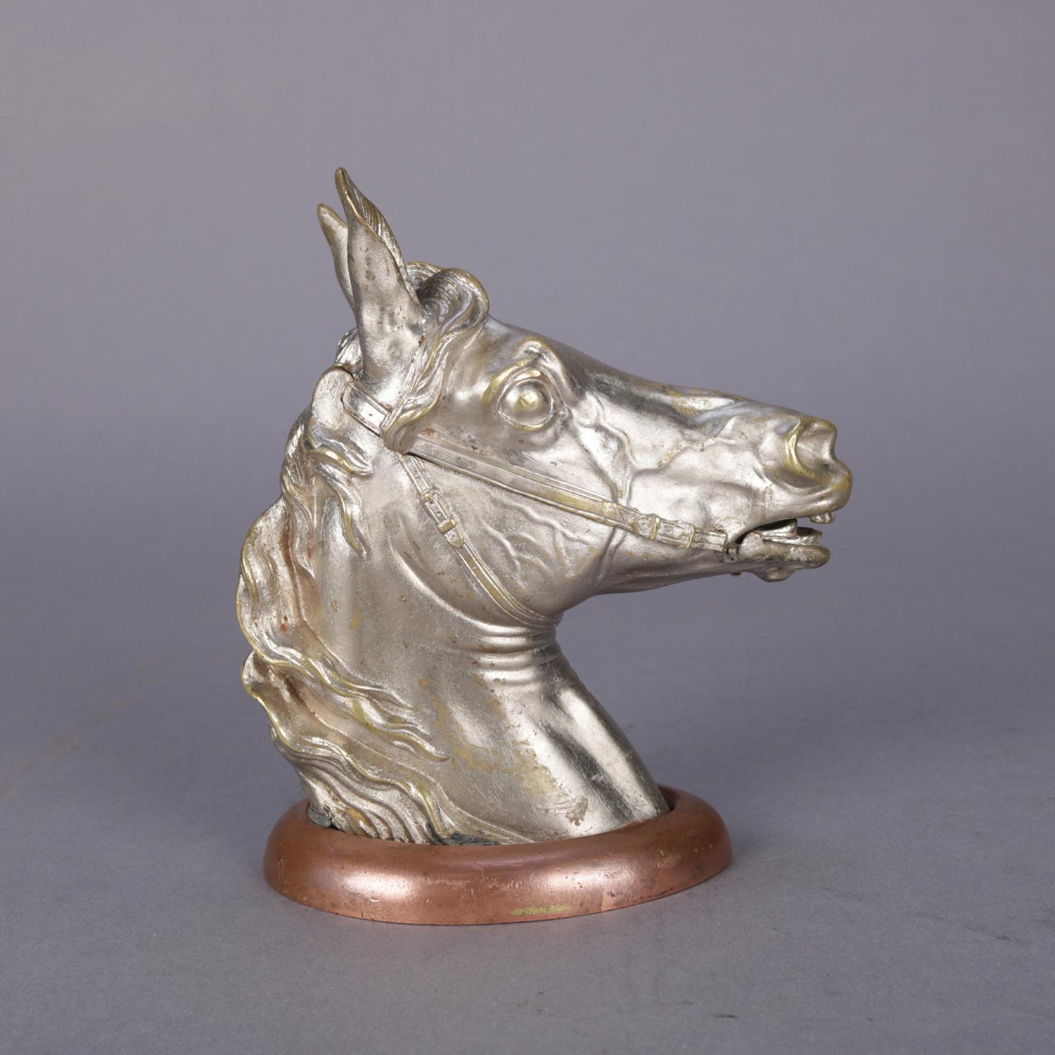 Cold-Painted Antique Austrian Equestrian Bergman Cold Painted Bronze Horse Head Inkwell