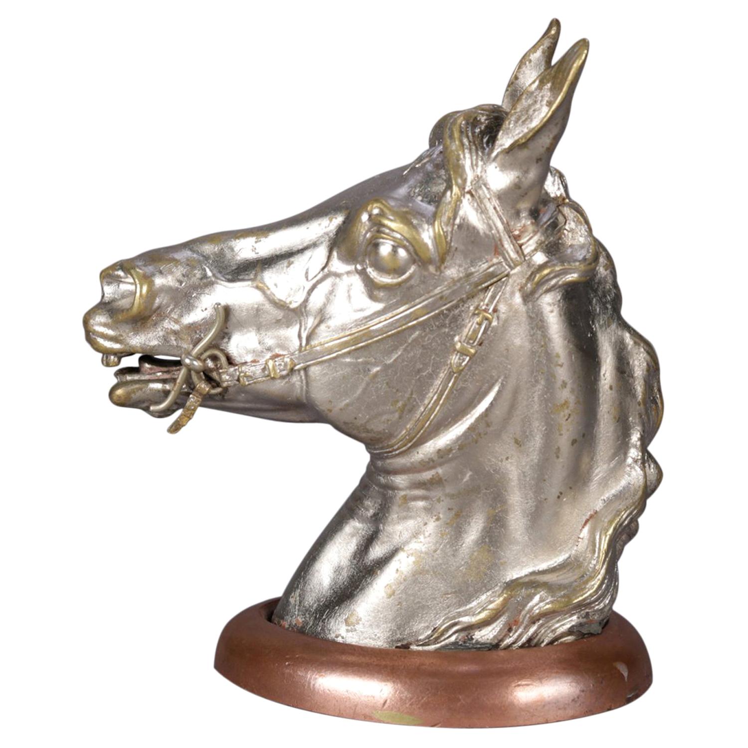 Antique Austrian Equestrian Bergman Cold Painted Bronze Horse Head Inkwell