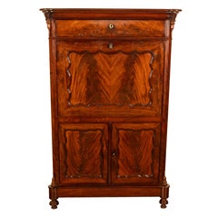 Antique Austrian Flame Mahogany Biedermeier Secretary Desk Cabinet Chest 1860