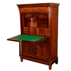 Antique Austrian Flame Mahogany Biedermeier Secretary Desk Cabinet Chest 1860