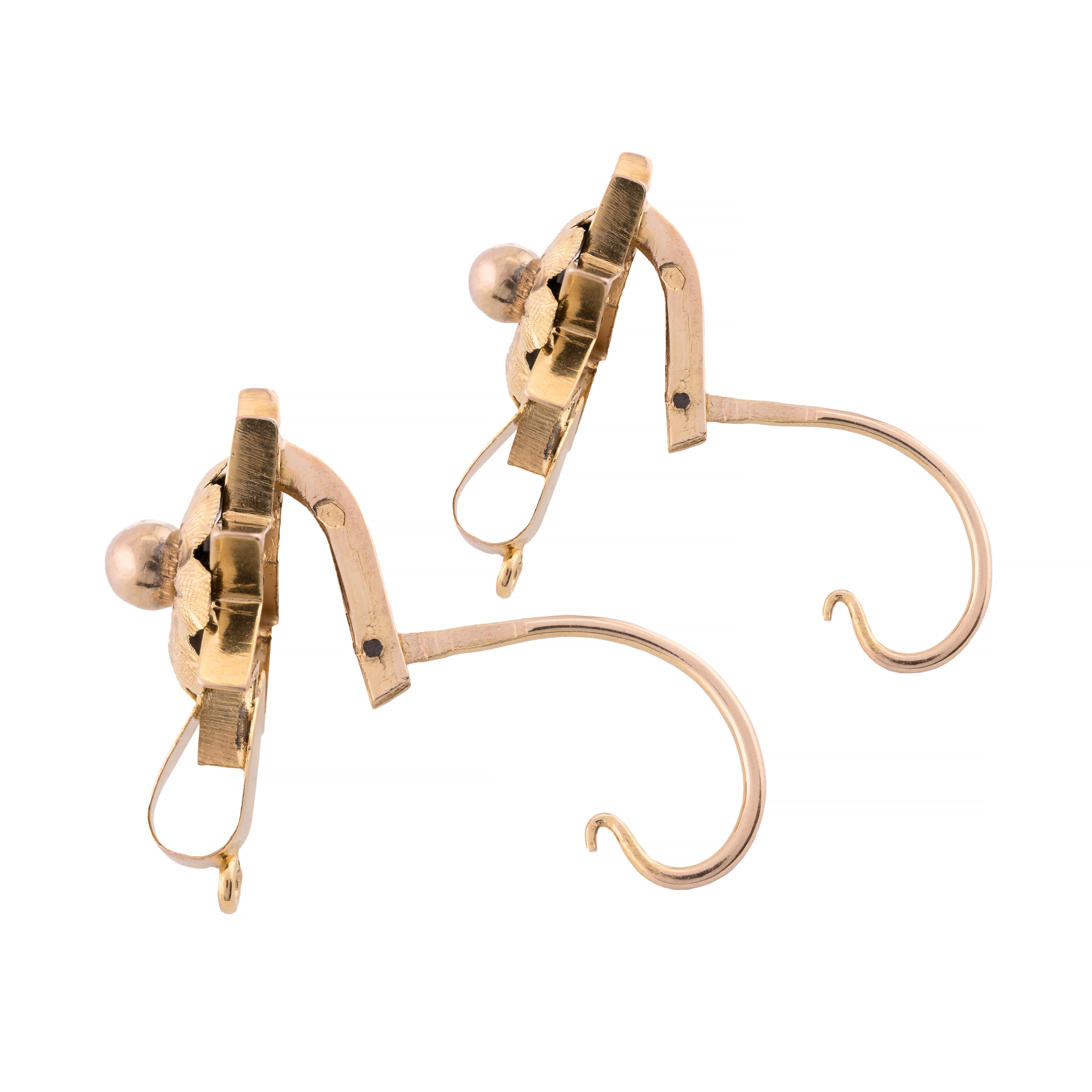 Antique Austrian Floral Star Form Victorian Earrings in 14K Yellow Gold 1