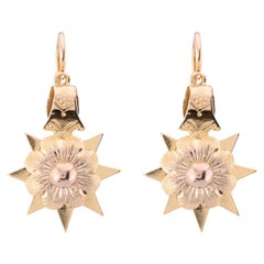 Antike österreichische florale viktorianische Ohrringe in Sternform aus 14 Karat Gelbgold mit Blumenmuster