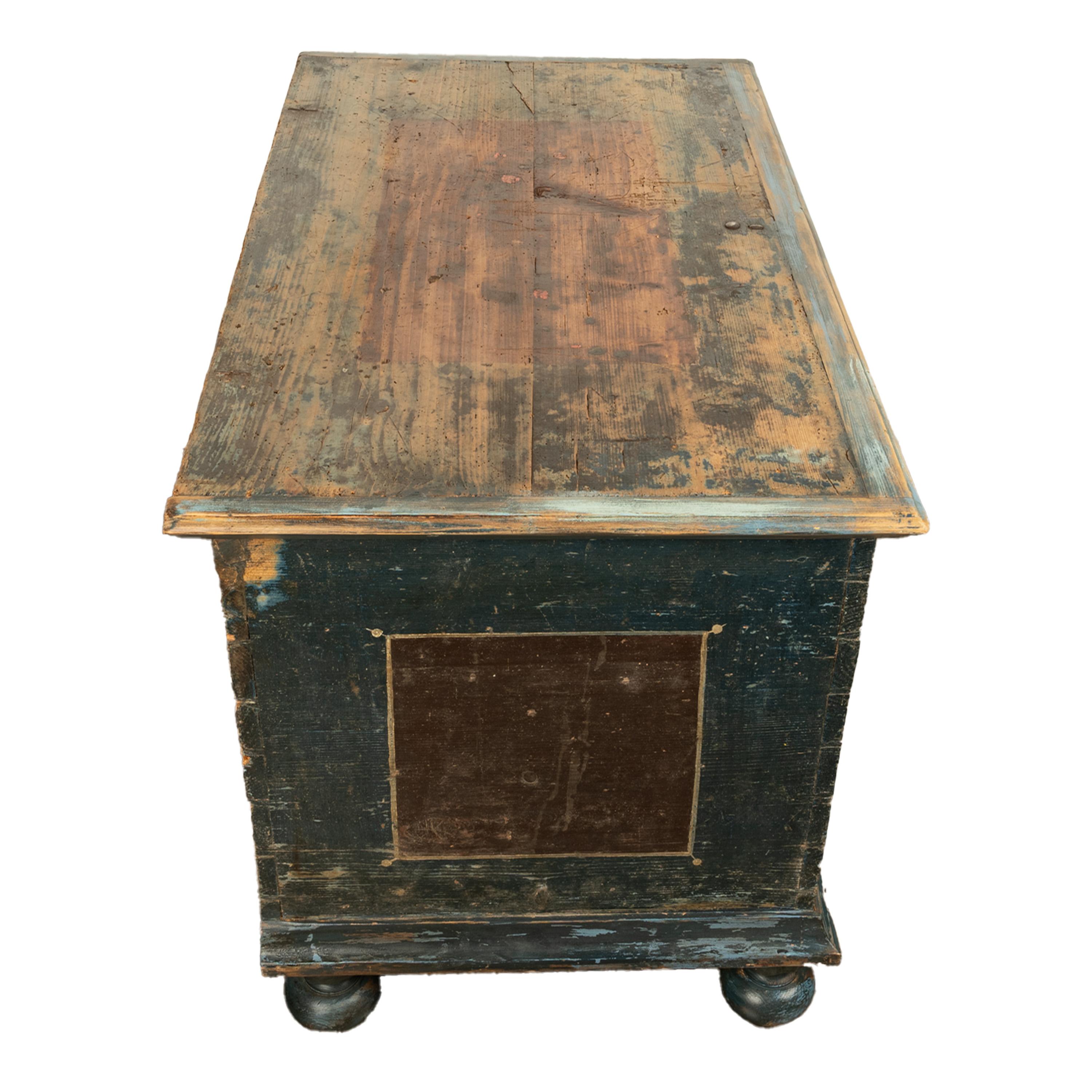 Antique Austrian Folk Art Painted Pine Marriage Blanket Chest Coffer Trunk 1853 7