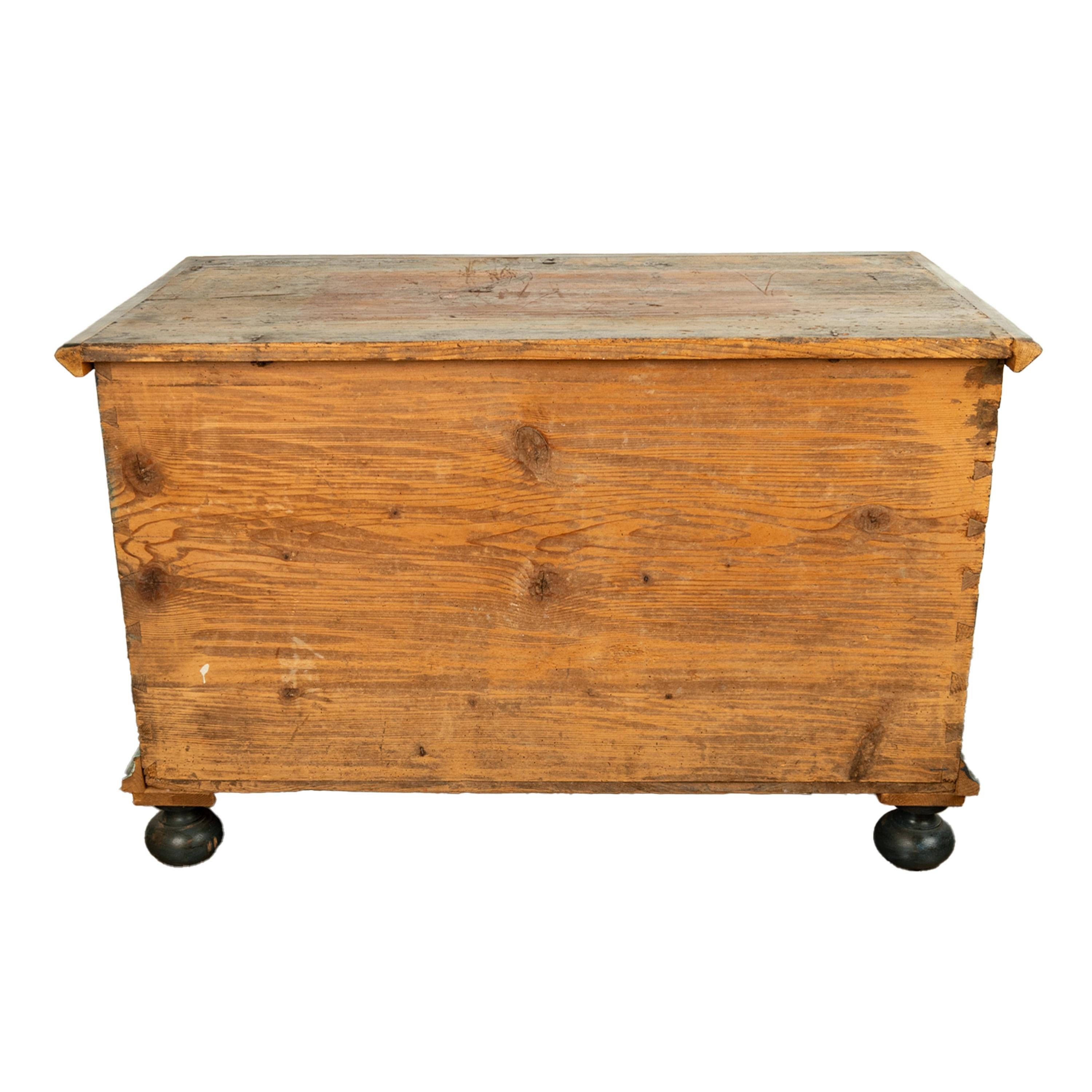 Antique Austrian Folk Art Painted Pine Marriage Blanket Chest Coffer Trunk 1853 11