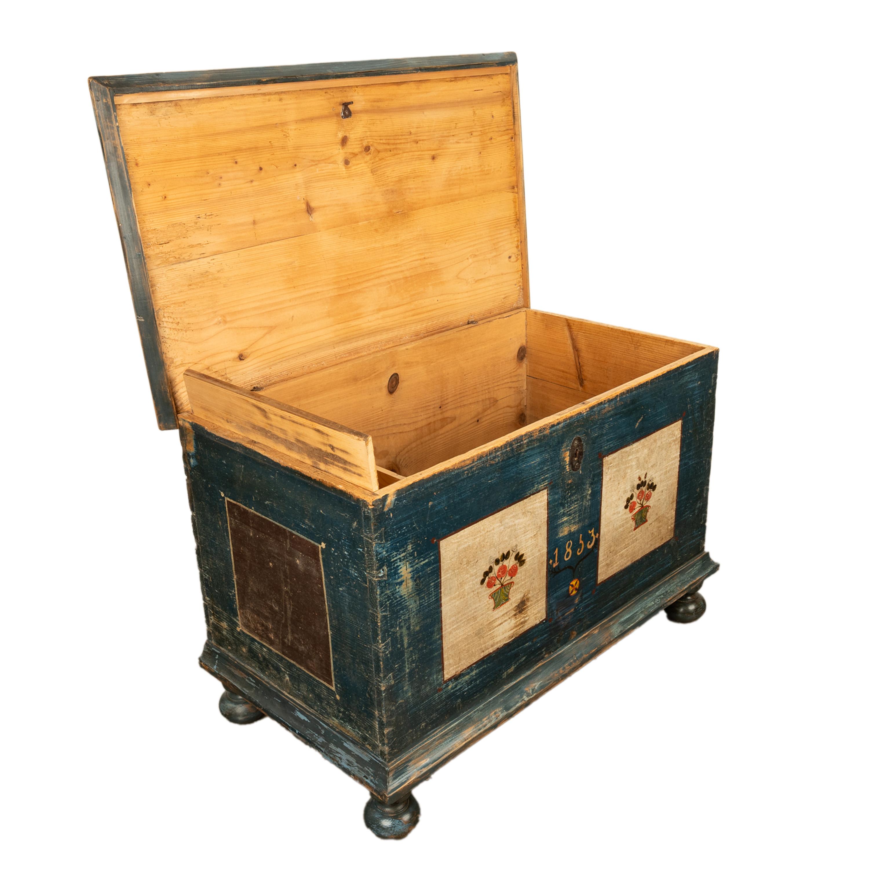 Antique Austrian Folk Art Painted Pine Marriage Blanket Chest Coffer Trunk 1853 1