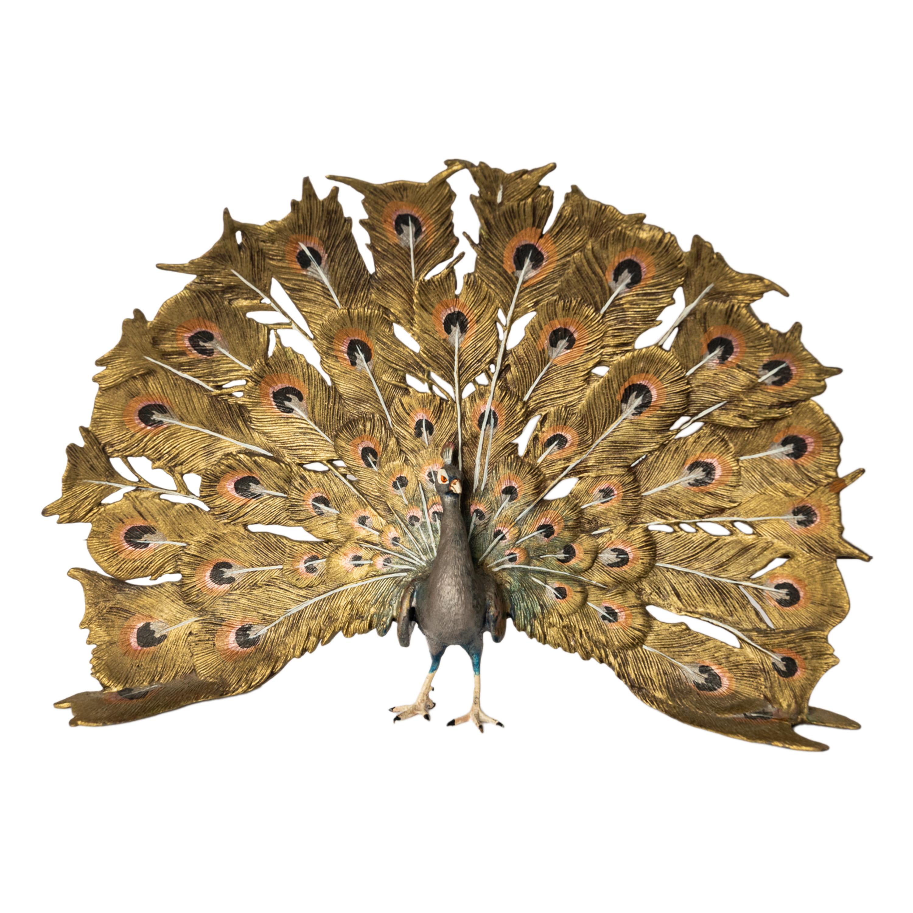 Antique Austrian Franz Bergman Cold Painted Bronze Peacock Sculpture Statue 1920 5