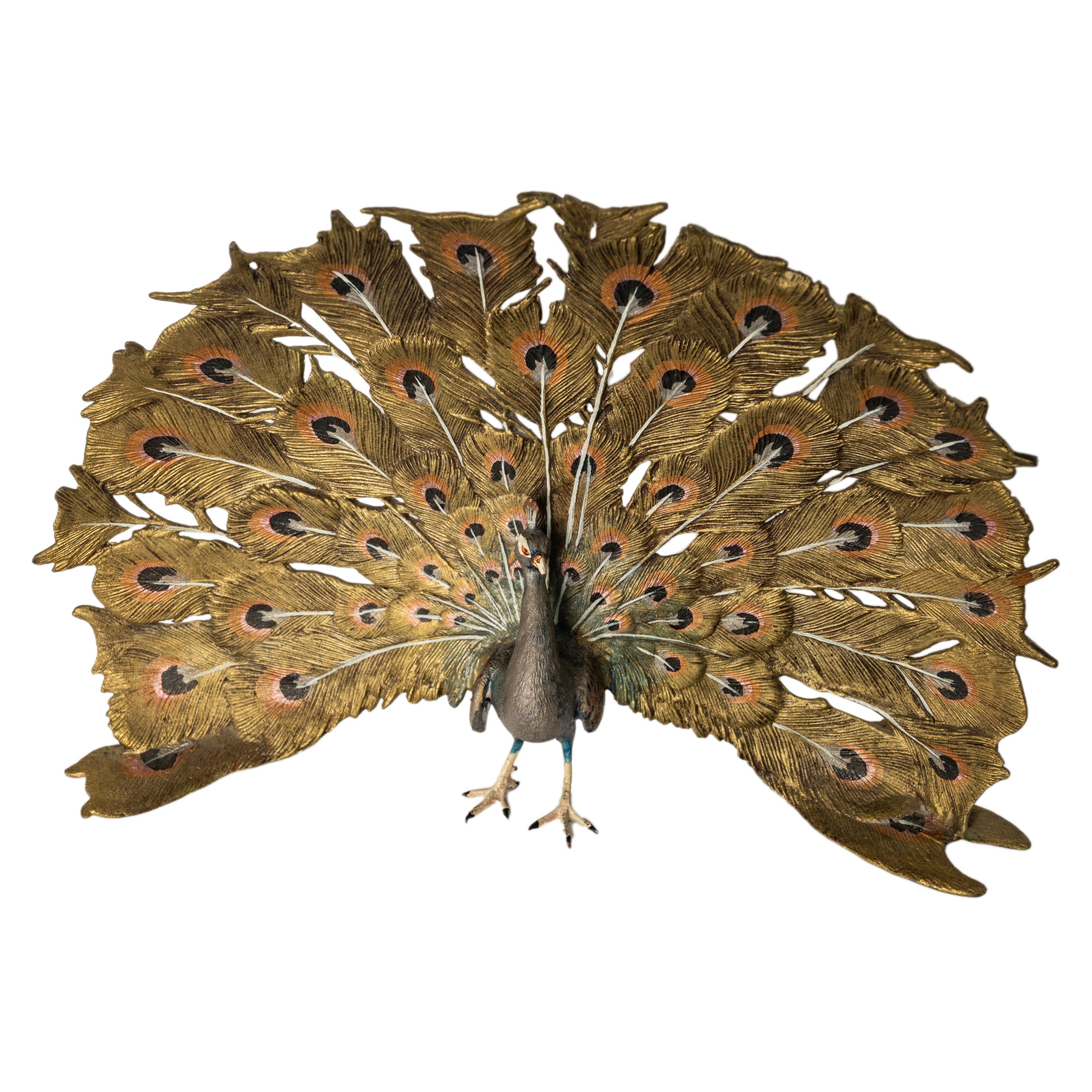 Antique Austrian Franz Bergman Cold Painted Bronze Peacock Sculpture Statue 1920 7