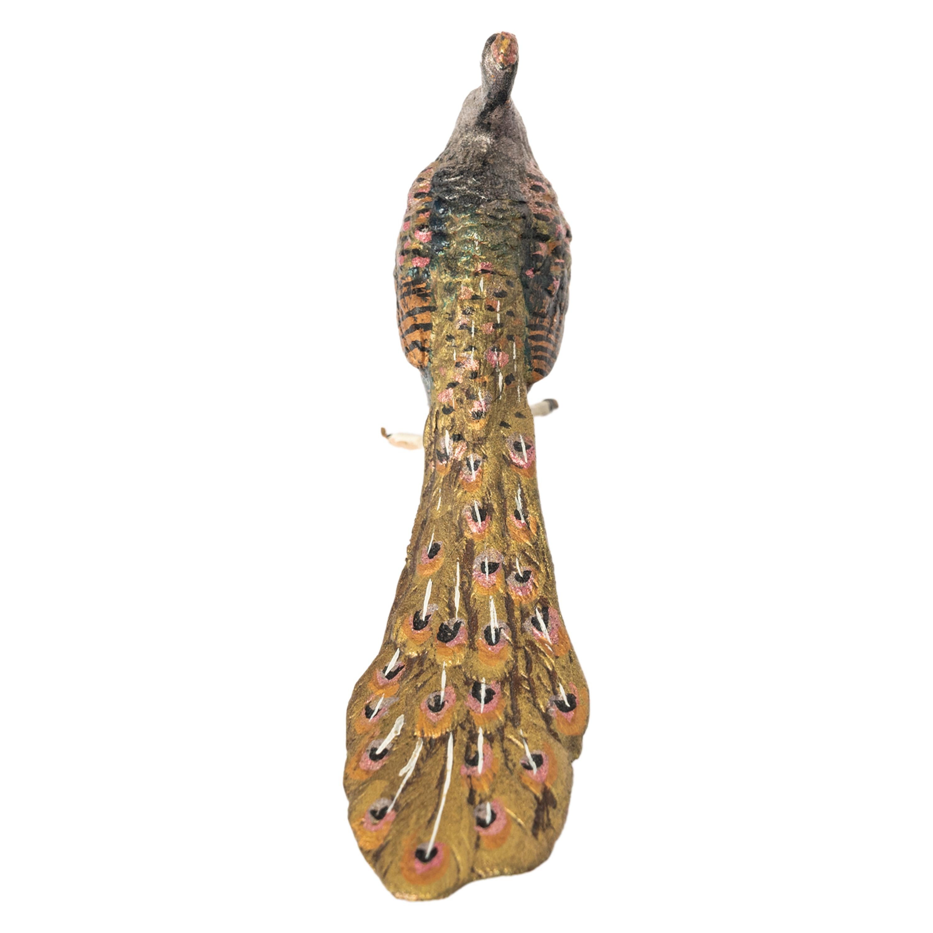 Antigua escultura austriaca de bronce pintado en frío Franz Bergman Estatua de pavo real 1920 Art Nouveau en venta