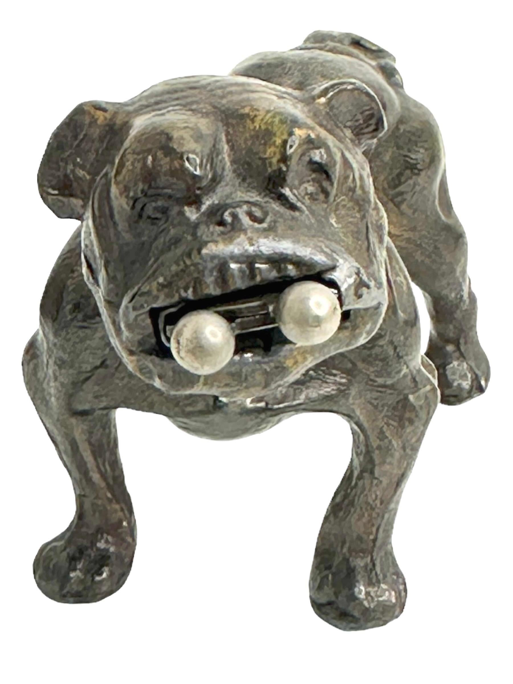 Metal Antique Austrian French Bulldog or Pug Dog Figural Cigar Cutter, 1920s For Sale
