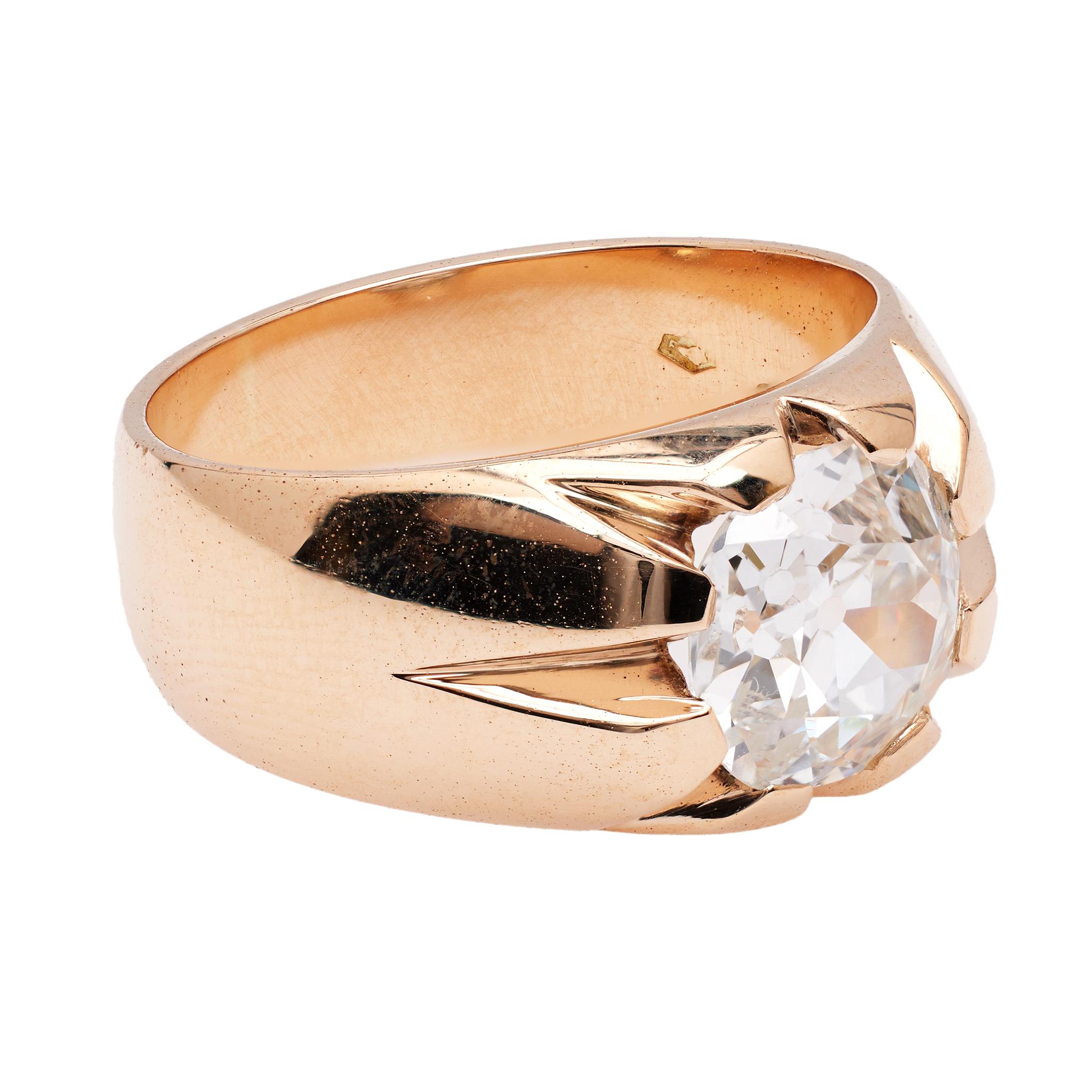 Antike österreichische GIA 2,00 Karat Old Mine Cut Diamant 14k Rose Gold Ring für Damen oder Herren