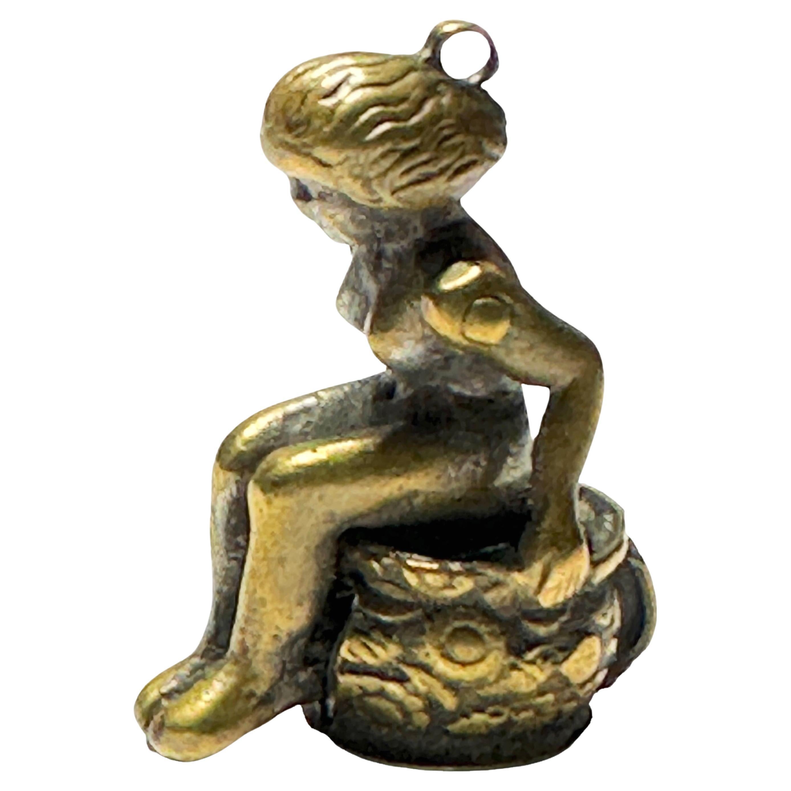Antique Austrian Girl Figural Cigar Cutter for Pocket Watch Chain, FOB, 1890s
