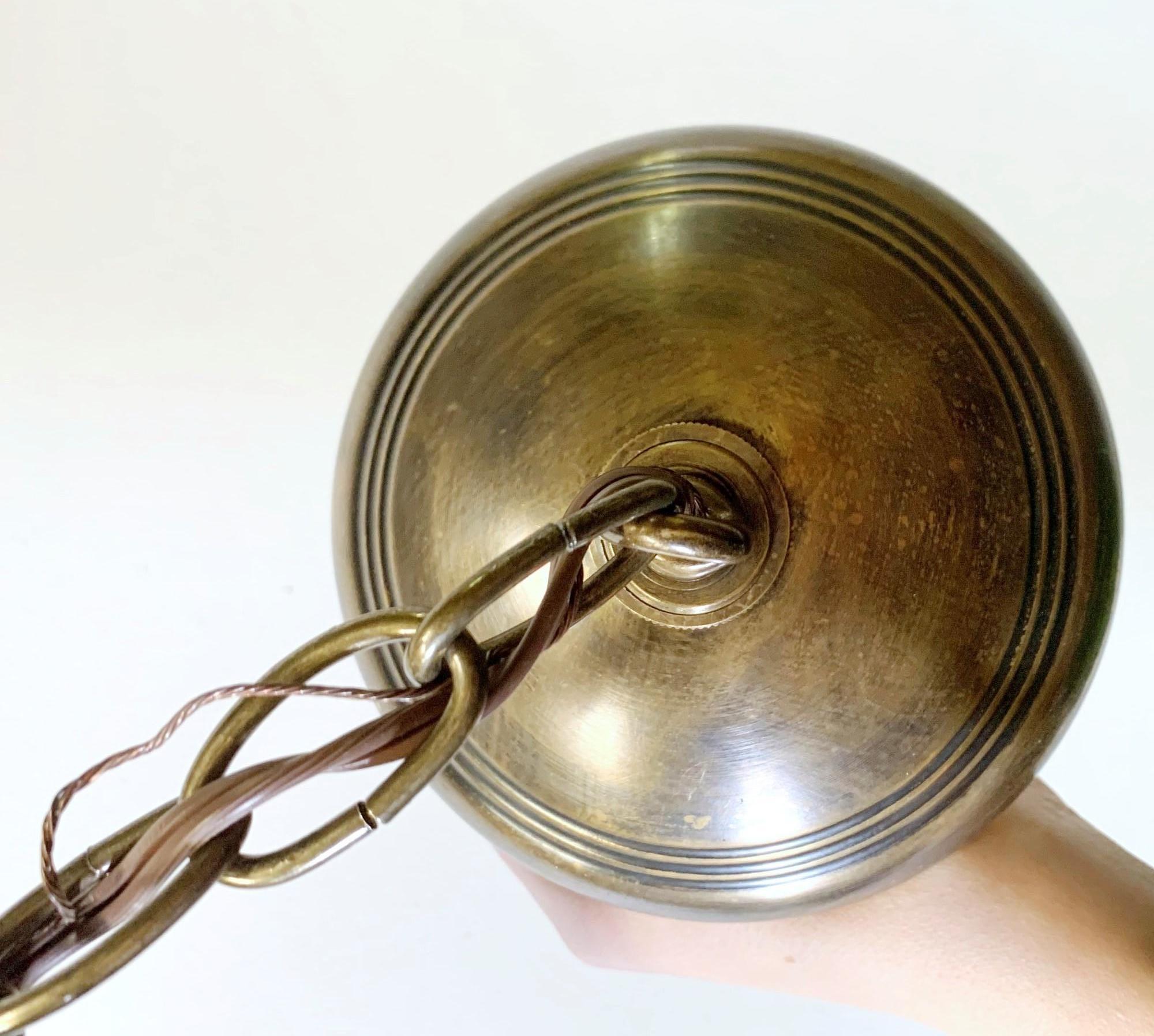 Antique Austrian Green Crystal Glass Bell Jar Pendant Brass Hardware 5