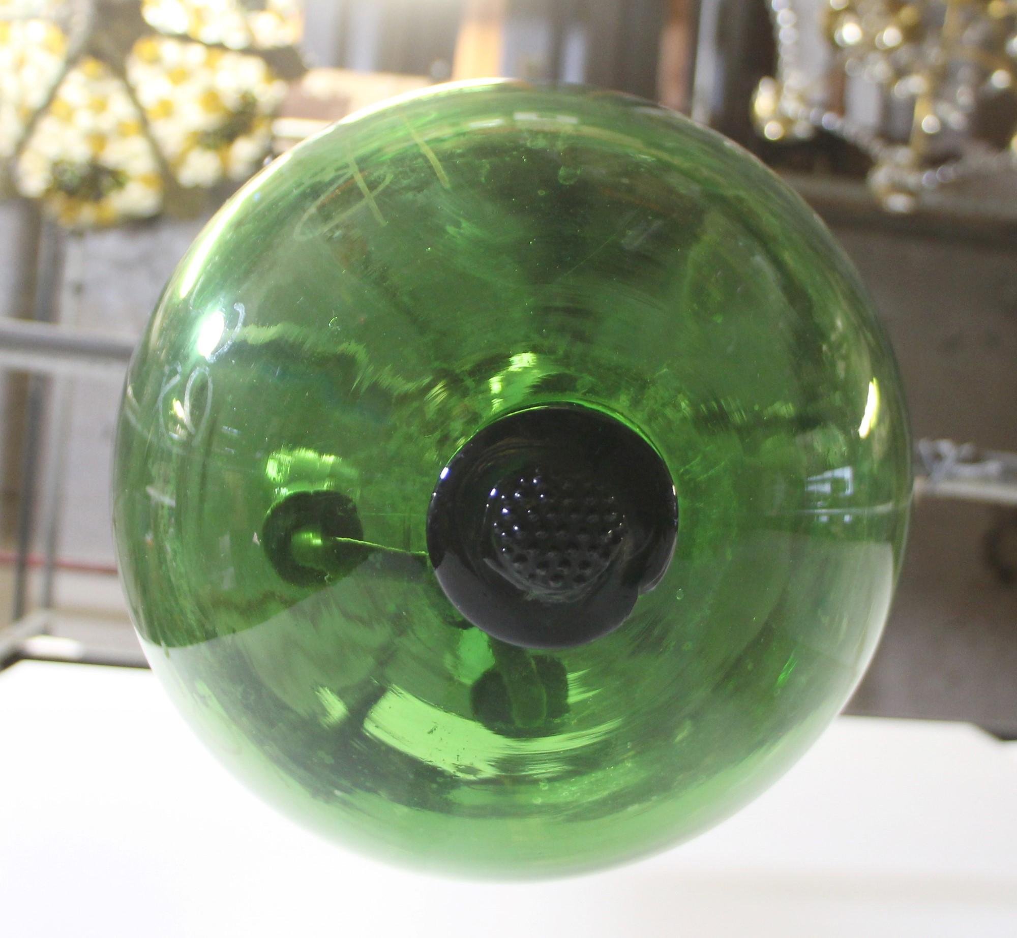 Antique Austrian Green Crystal Glass Bell Jar Pendant Brass Hardware 3