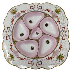 Antique Austrian Hand-Painted Gold & Pink Porcelain Square Oyster Plate Ca. 1900