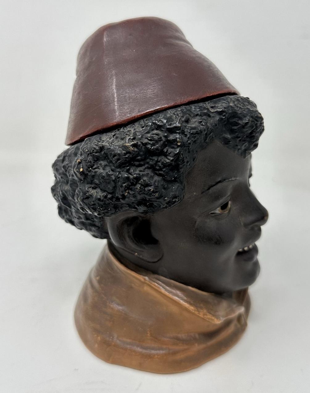 19th Century Antique Austrian Hand Painted Terracotta Porcelain Figurel Tobacco Smoking Jar