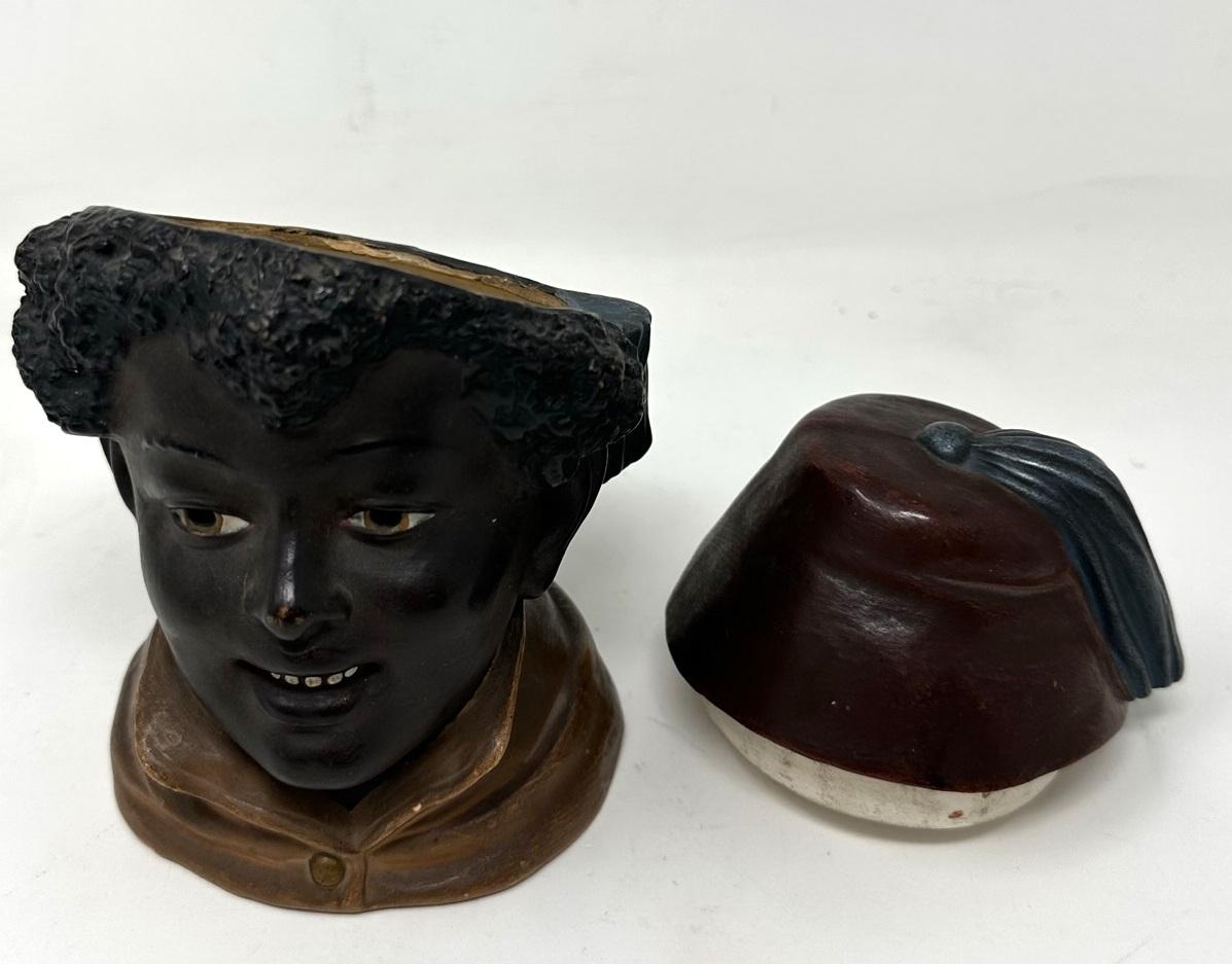 Ceramic Antique Austrian Hand Painted Terracotta Porcelain Figurel Tobacco Smoking Jar