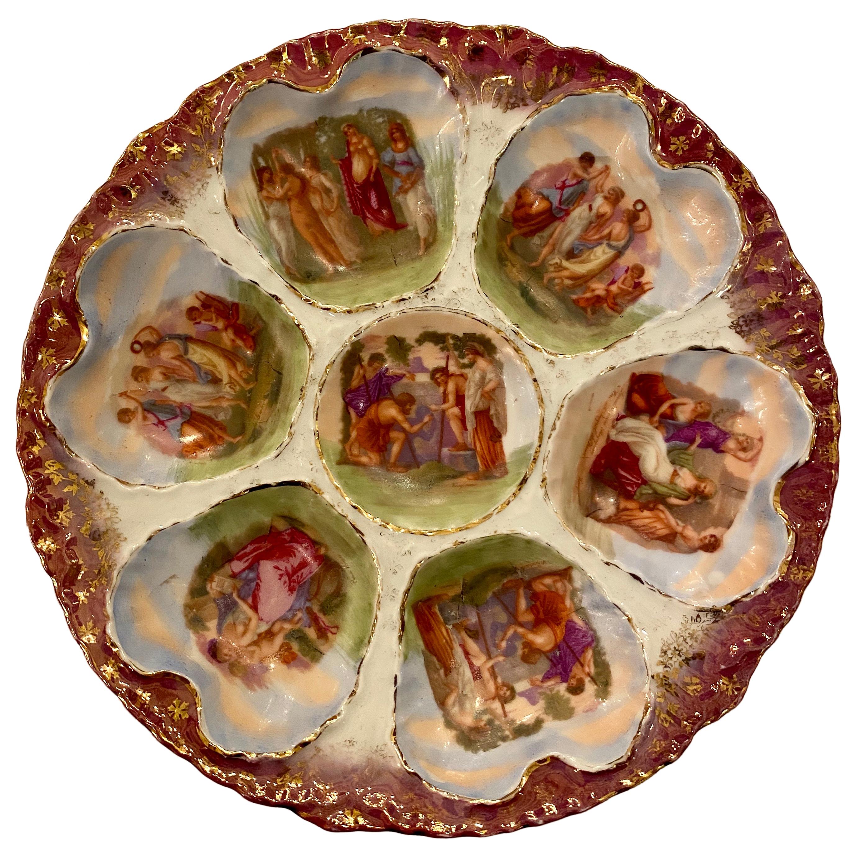 Austrian Hand Painted Victoria Carlsbad Porcelain Oyster Plate, circa 1890
