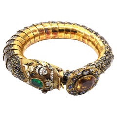 Antique Austrian-Hungarian Emerald Topaz Diamond Enamel Gold Bracelet