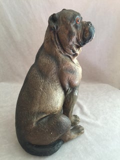 Antique Austrian Terracotta Pug Dog w/ Glass Eyes