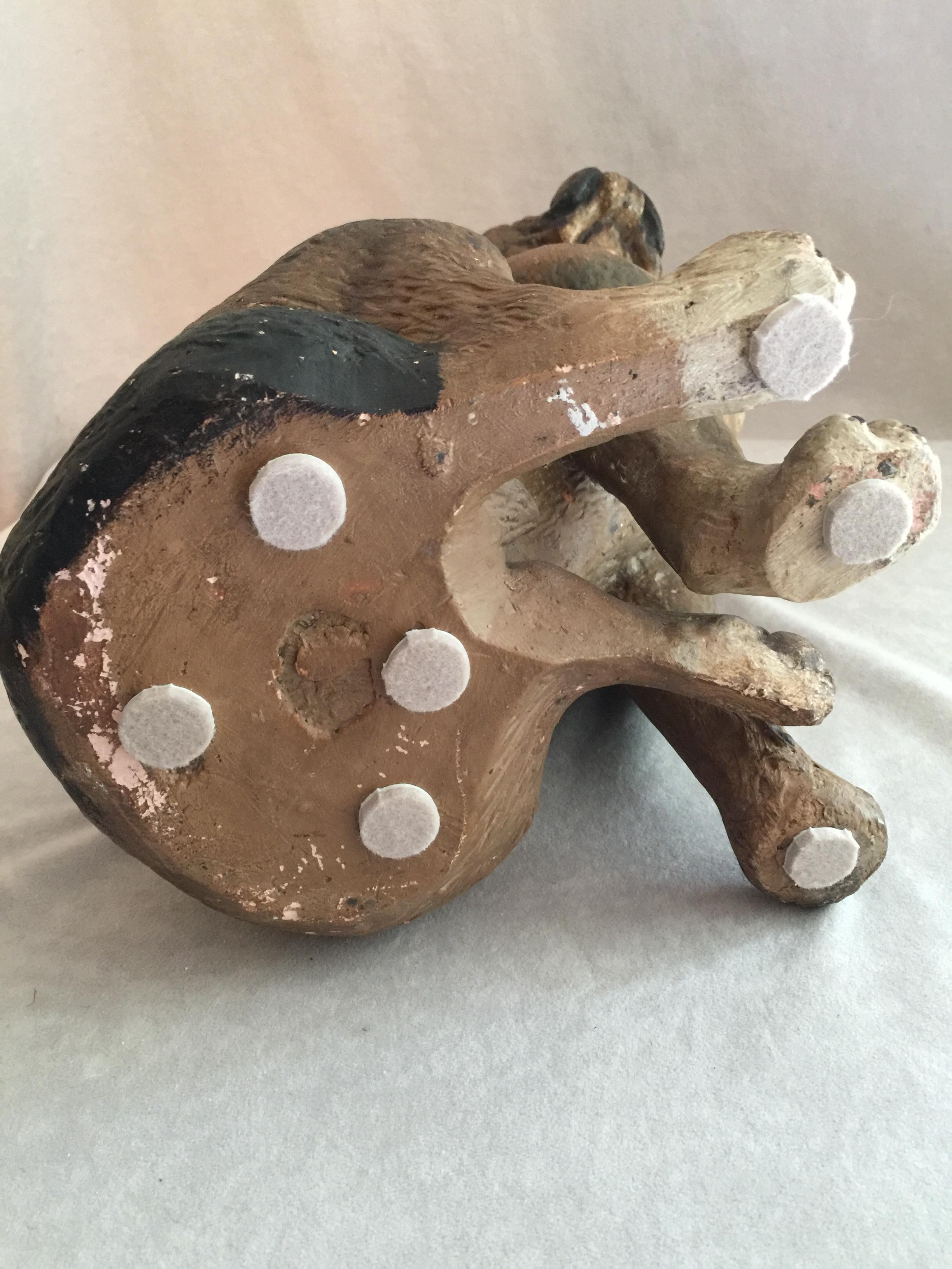 Hand-Crafted Antique Austrian Terracotta Pug Dog w/ Glass Eyes