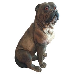 Antique Austrian Terracotta Pug Dog w/ Glass Eyes