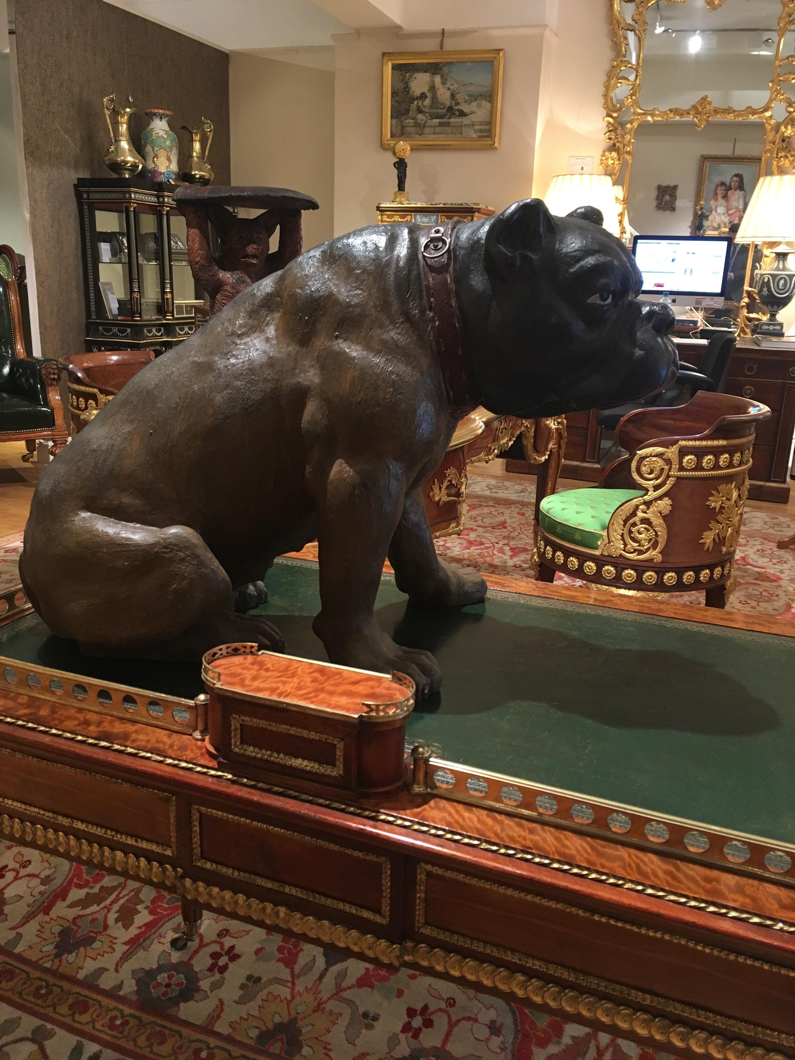 Victorian Antique Austrian Lifelike Figure of a Seated Brown British Bulldog For Sale