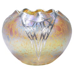 Antique Austrian Loetz Art Glass Candia Papillon Silver Overlay Vase