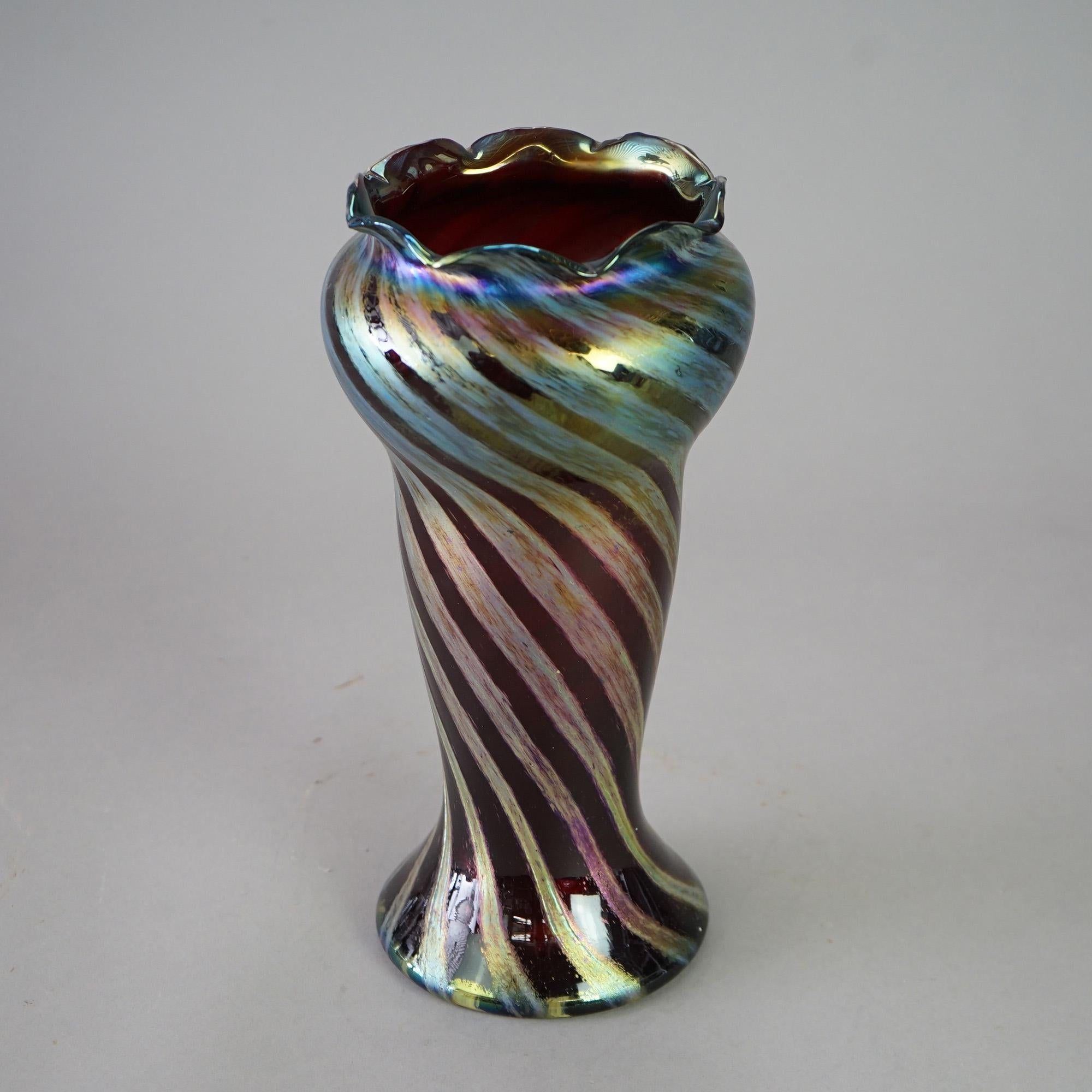Antique Austrian Loetz Swirled Art Glass Vase Circa 1920 In Good Condition In Big Flats, NY