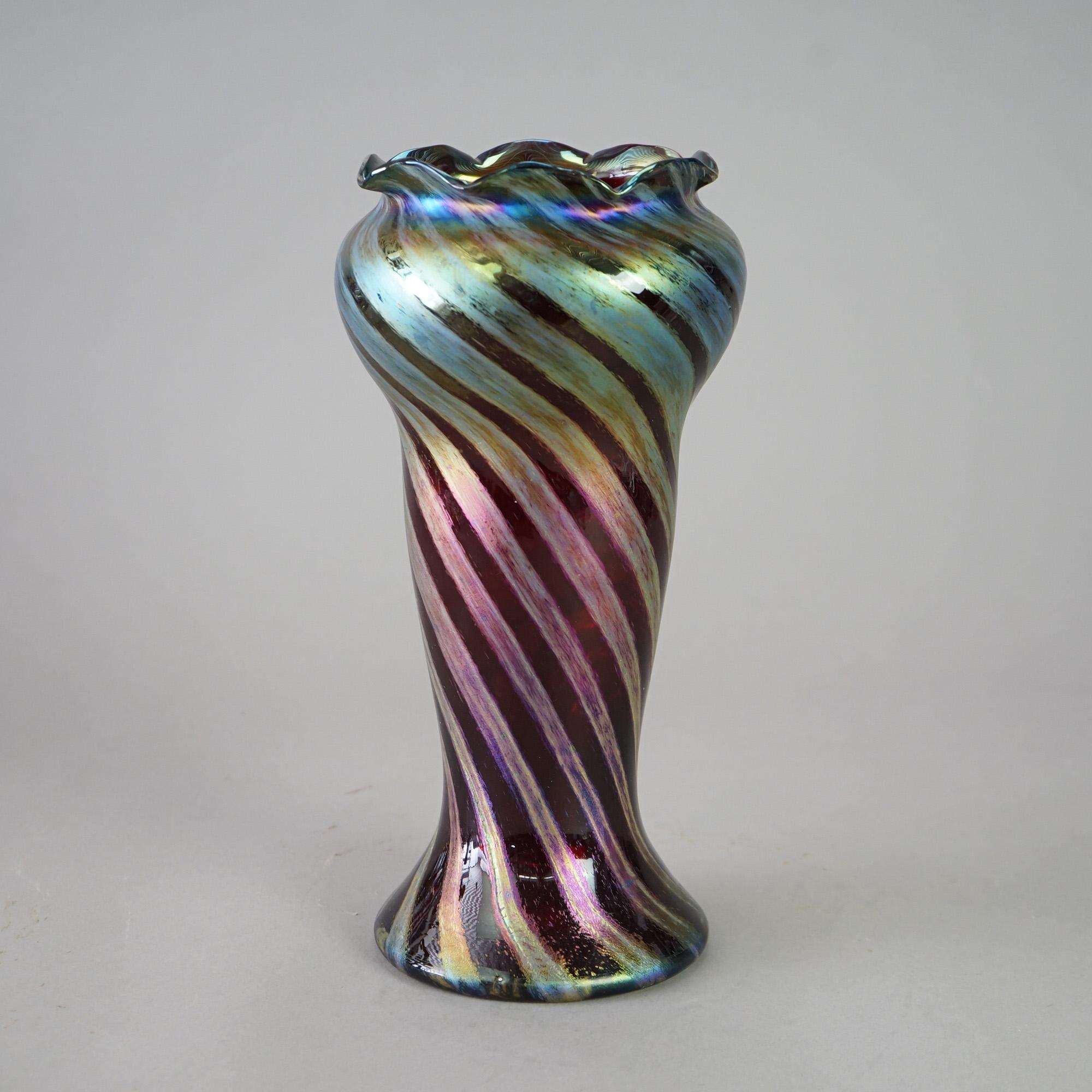 20th Century Antique Austrian Loetz Swirled Art Glass Vase Circa 1920