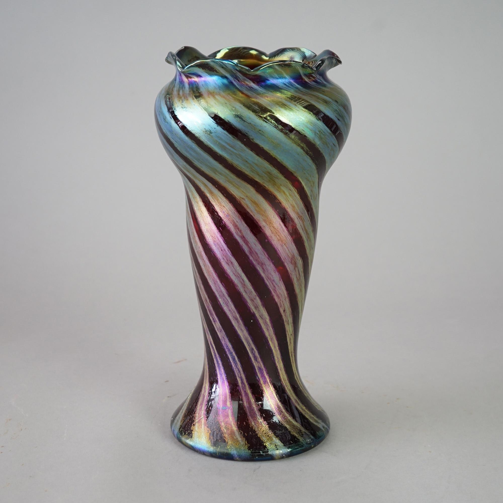 Antique Austrian Loetz Swirled Art Glass Vase Circa 1920 1