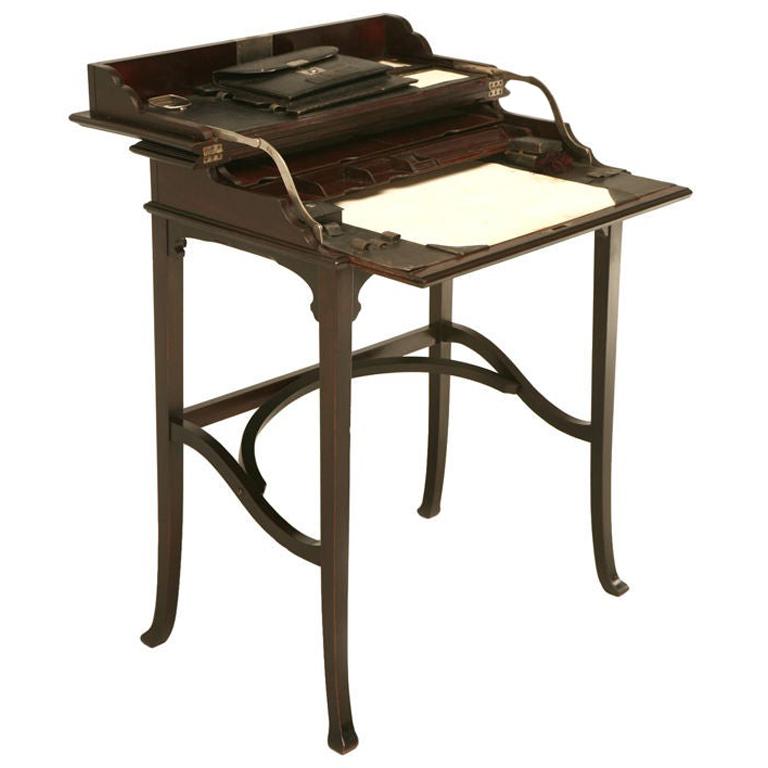 Antique Austrian Mahogany Flip-Top Campaign Desk Original Interior Fittings