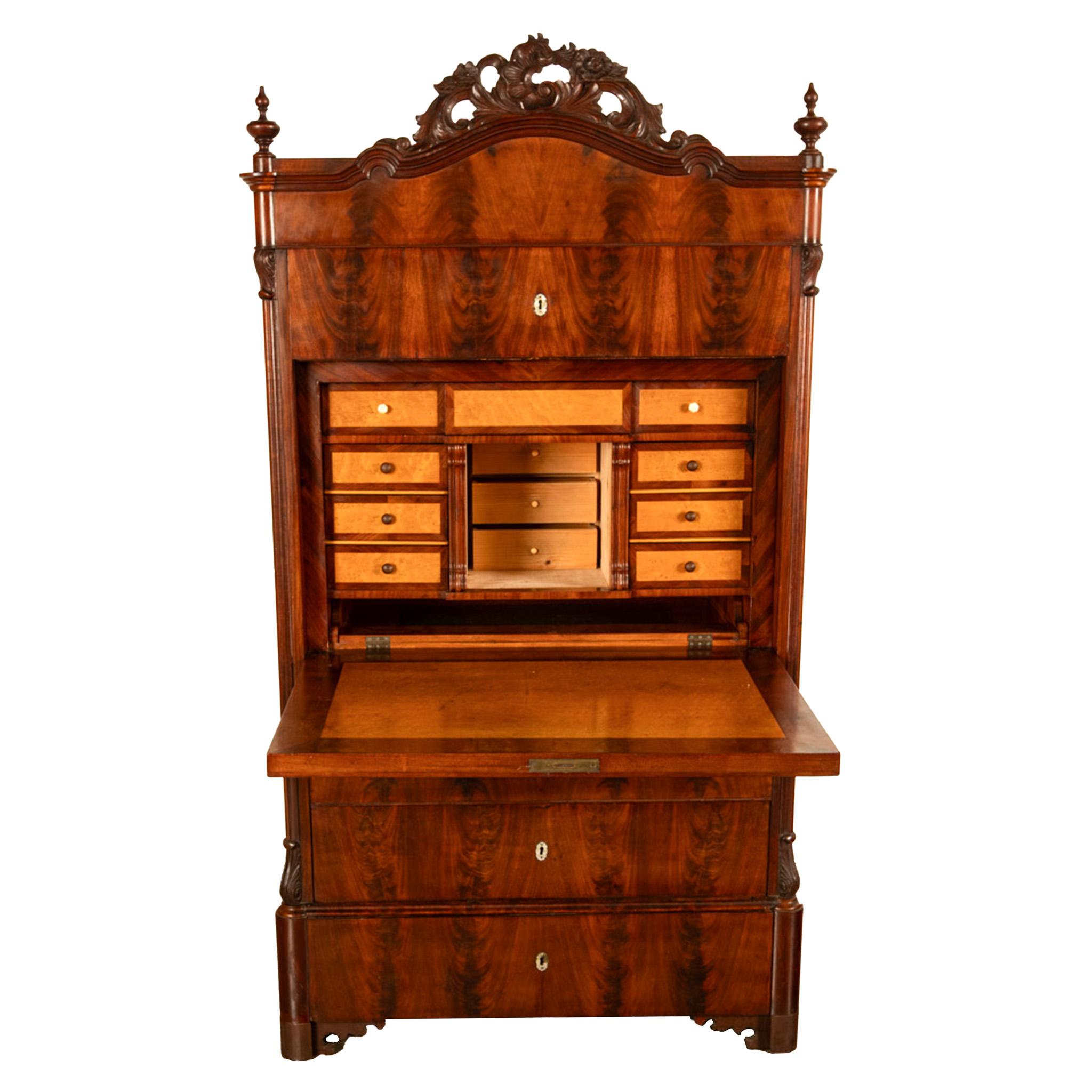 Antiker österreichischer Mahagoni Ahorn Intarsien Biedermeier Sekretär Schrank 1850 im Angebot 6