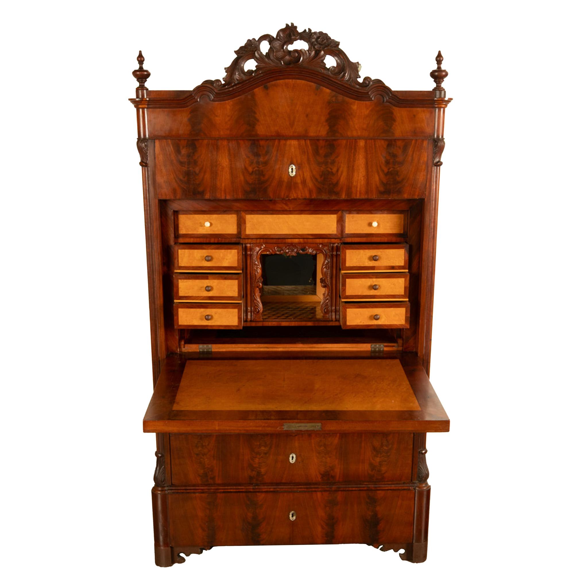 Antiker österreichischer Mahagoni Ahorn Intarsien Biedermeier Sekretär Schrank 1850 im Angebot 7