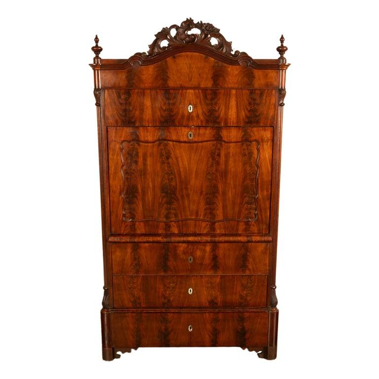 Antiker österreichischer Mahagoni Ahorn Intarsien Biedermeier Sekretär Schrank 1850 im Angebot 8