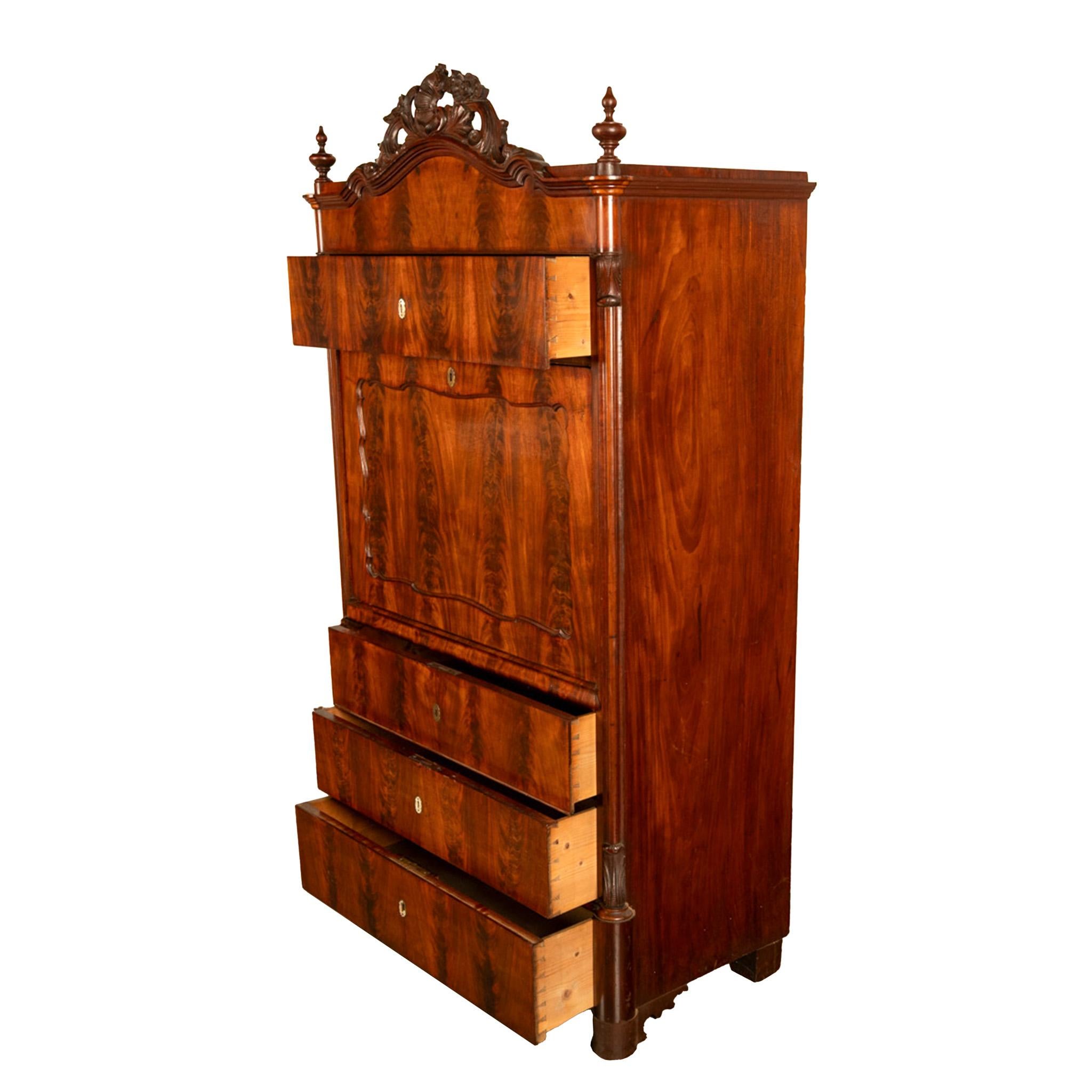 Antiker österreichischer Mahagoni Ahorn Intarsien Biedermeier Sekretär Schrank 1850 im Angebot 9