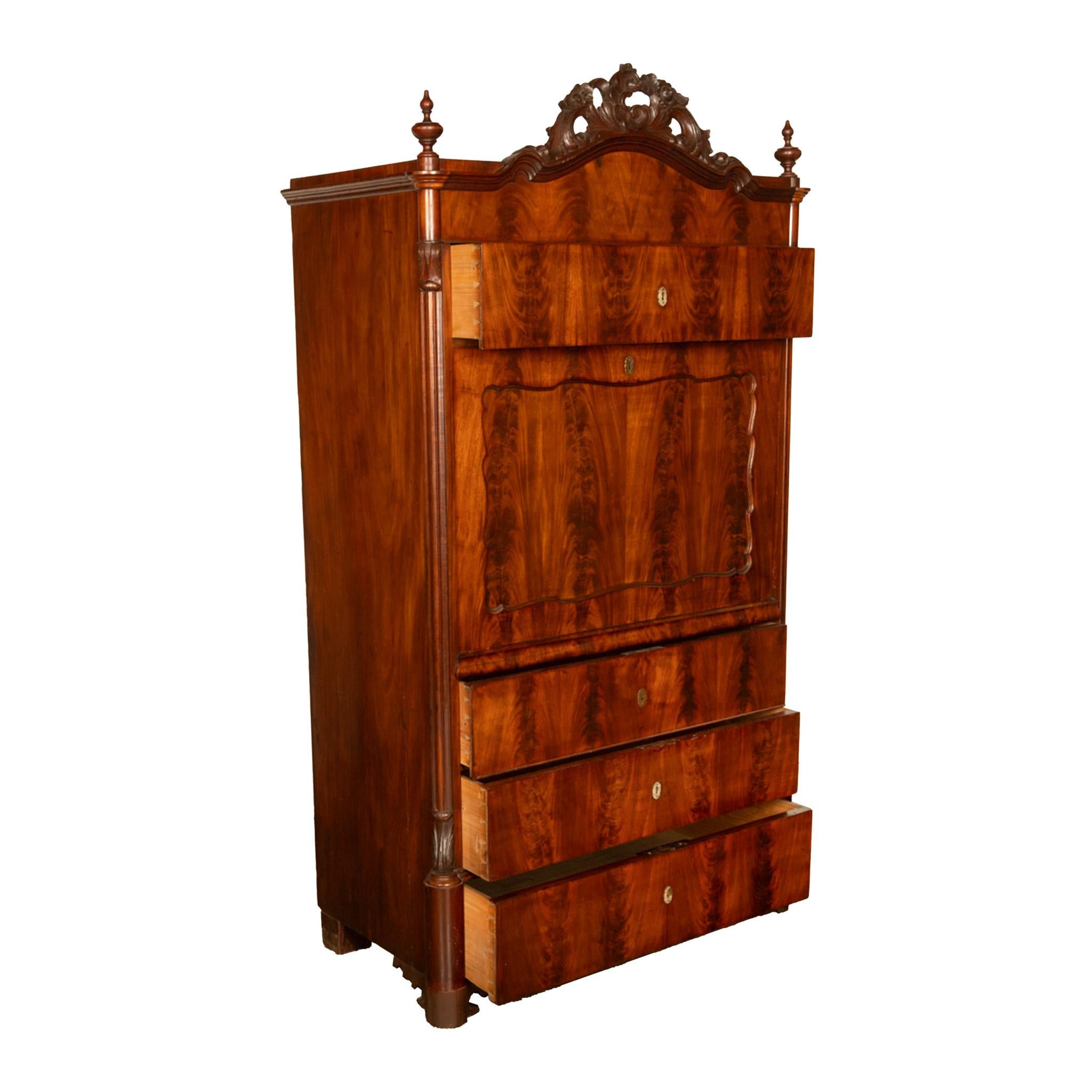 Antiker österreichischer Mahagoni Ahorn Intarsien Biedermeier Sekretär Schrank 1850 im Angebot 10