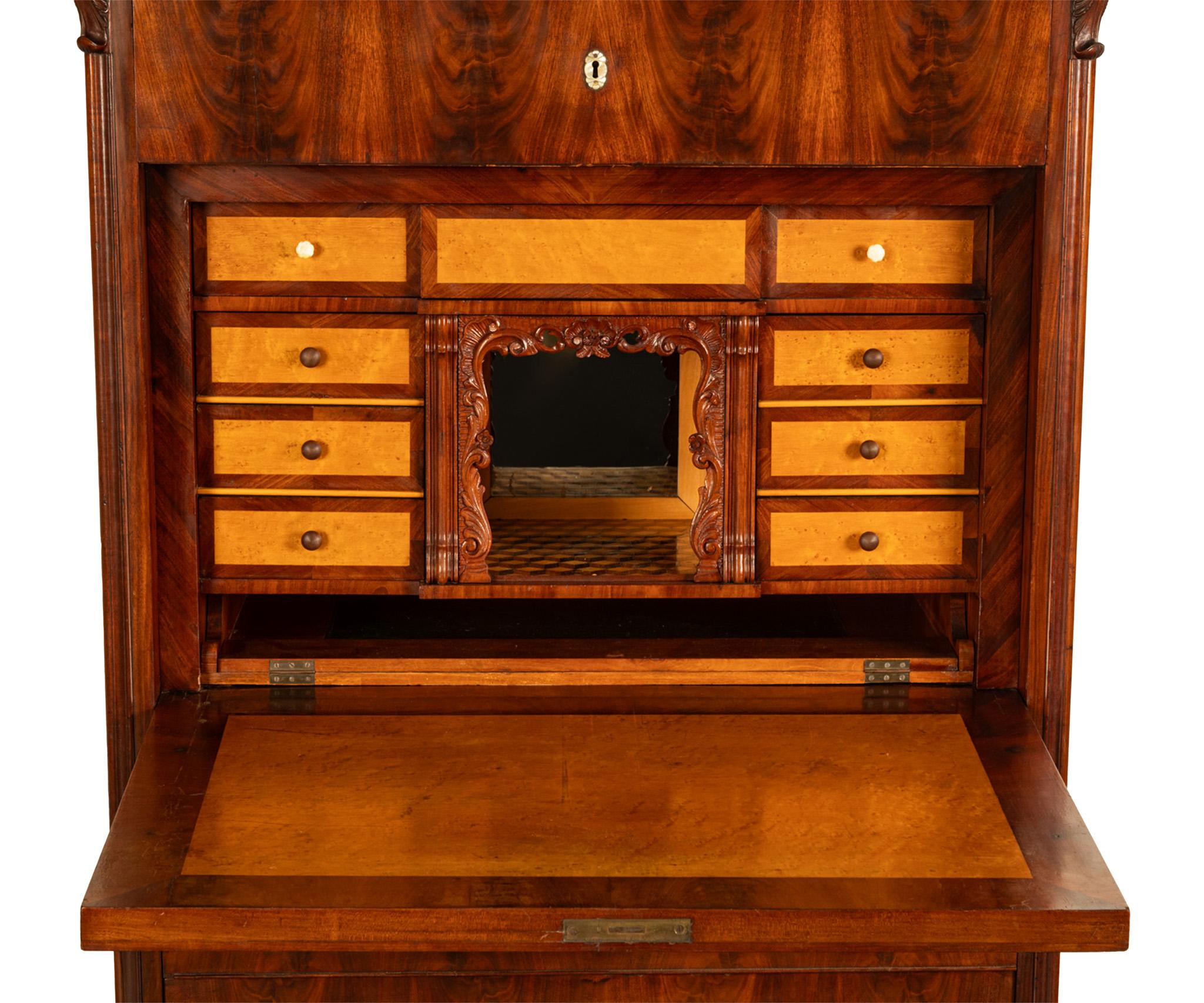 Antiker österreichischer Mahagoni Ahorn Intarsien Biedermeier Sekretär Schrank 1850 im Angebot 12