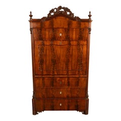 Antique Austrian Mahogany Maple Inlaid Biedermeier Secretary Chest Cabinet 1850