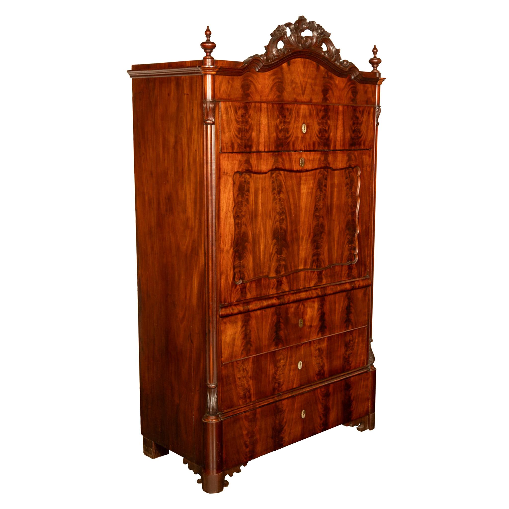 Antiker österreichischer Mahagoni Ahorn Intarsien Biedermeier Sekretär Schrank 1850 (Österreichisch) im Angebot