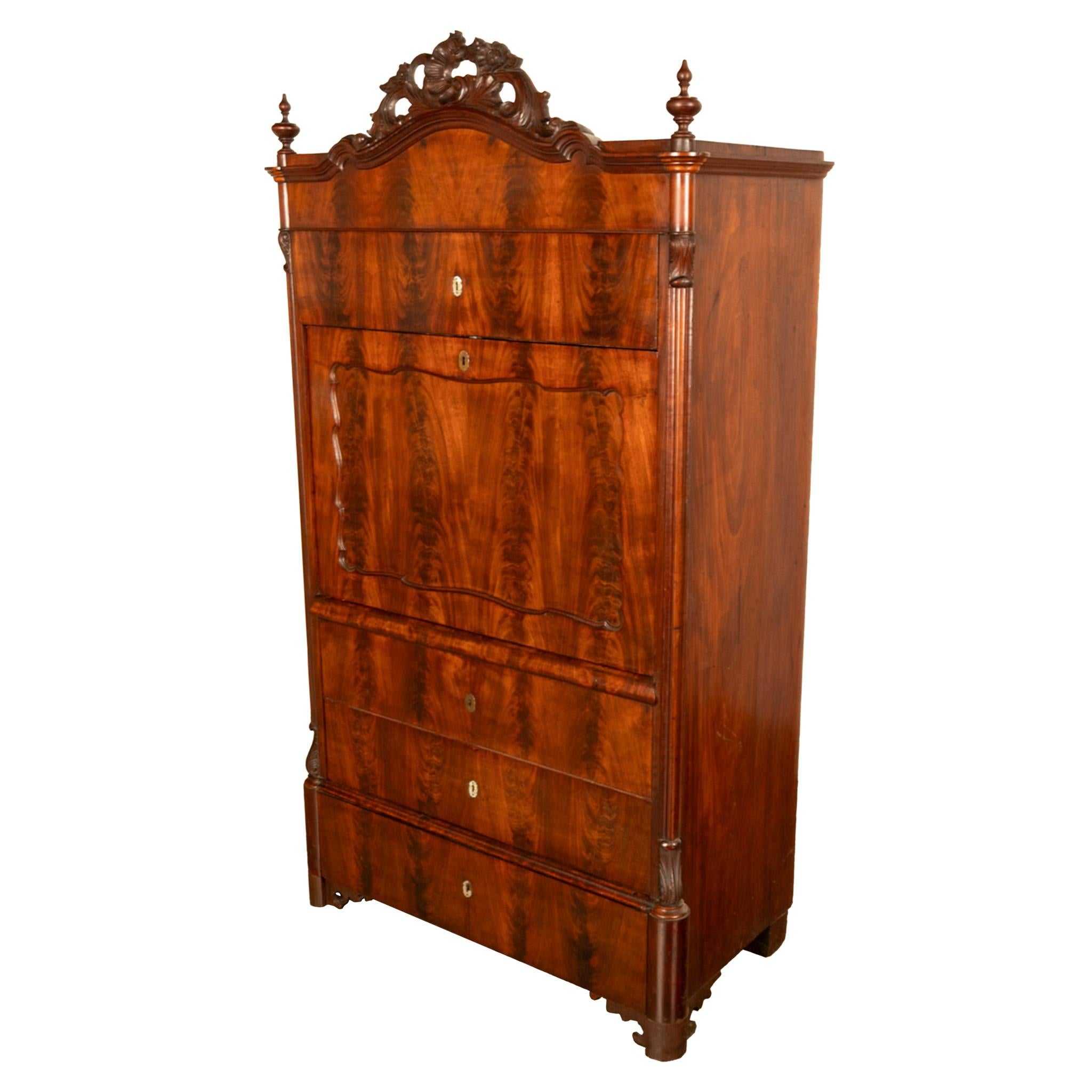 Antiker österreichischer Mahagoni Ahorn Intarsien Biedermeier Sekretär Schrank 1850 (Marketerie) im Angebot