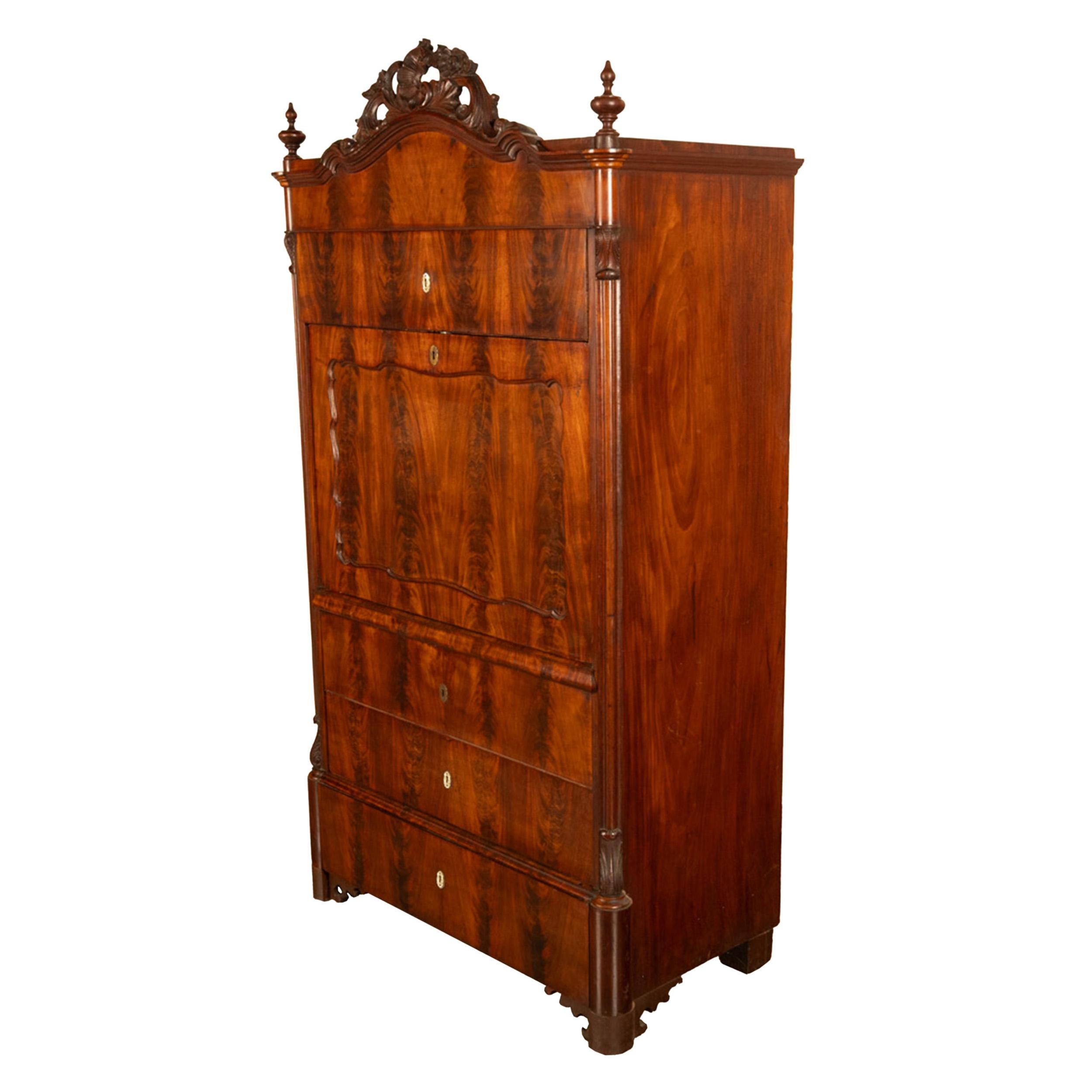 Antiker österreichischer Mahagoni Ahorn Intarsien Biedermeier Sekretär Schrank 1850 (Österreichisch) im Angebot