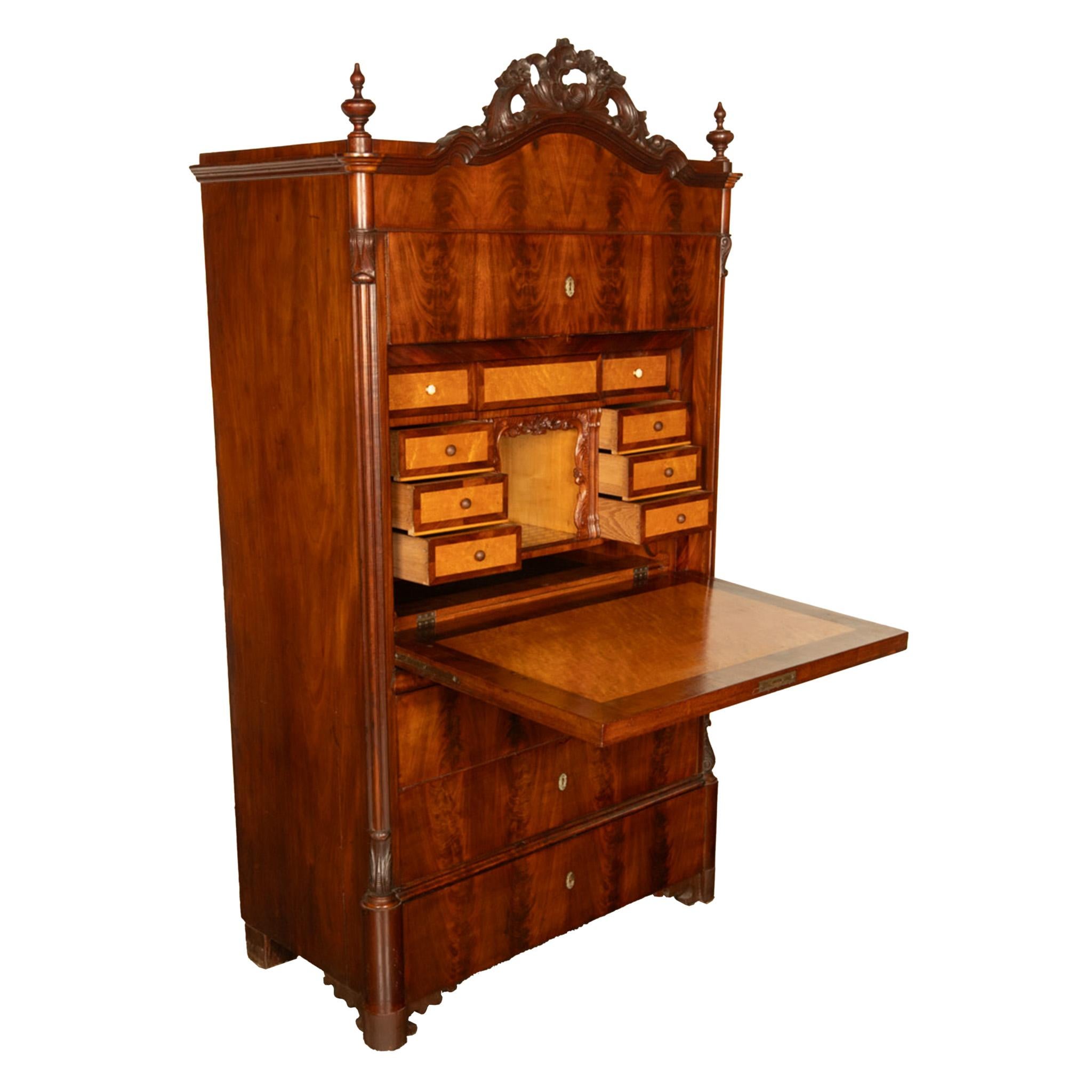 Antiker österreichischer Mahagoni Ahorn Intarsien Biedermeier Sekretär Schrank 1850 im Angebot 2