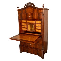 Antico armadio segretario Biedermeier austriaco in mogano e acero intarsiato 1850