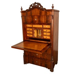 Antiker österreichischer Mahagoni Ahorn Intarsien Biedermeier Sekretär Schrank 1850
